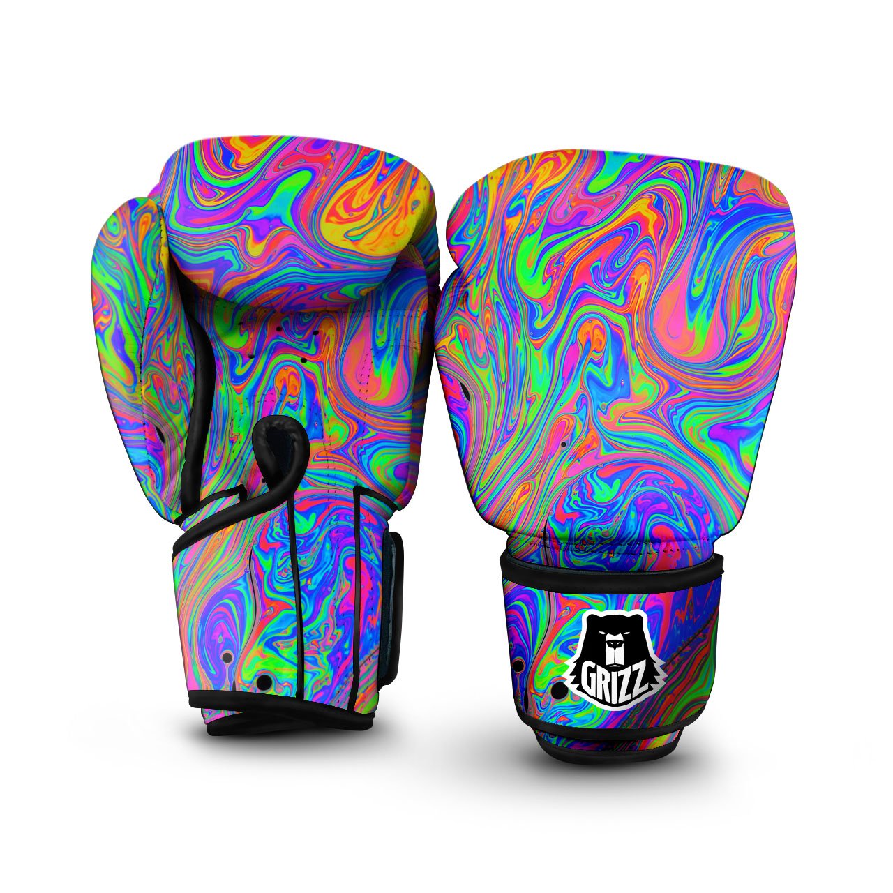 Pink Psychedelic Trippy Neon Green Print Boxing Gloves-grizzshop
