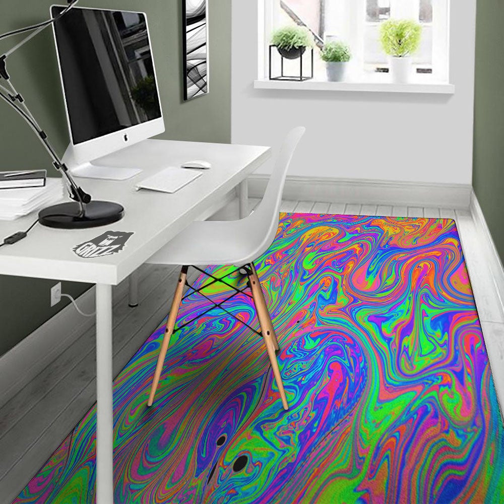 Pink Psychedelic Trippy Neon Green Print Floor Mat-grizzshop