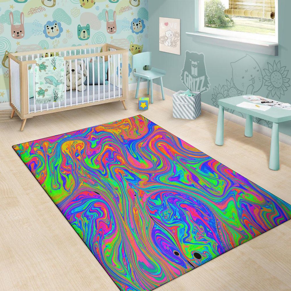 Pink Psychedelic Trippy Neon Green Print Floor Mat-grizzshop