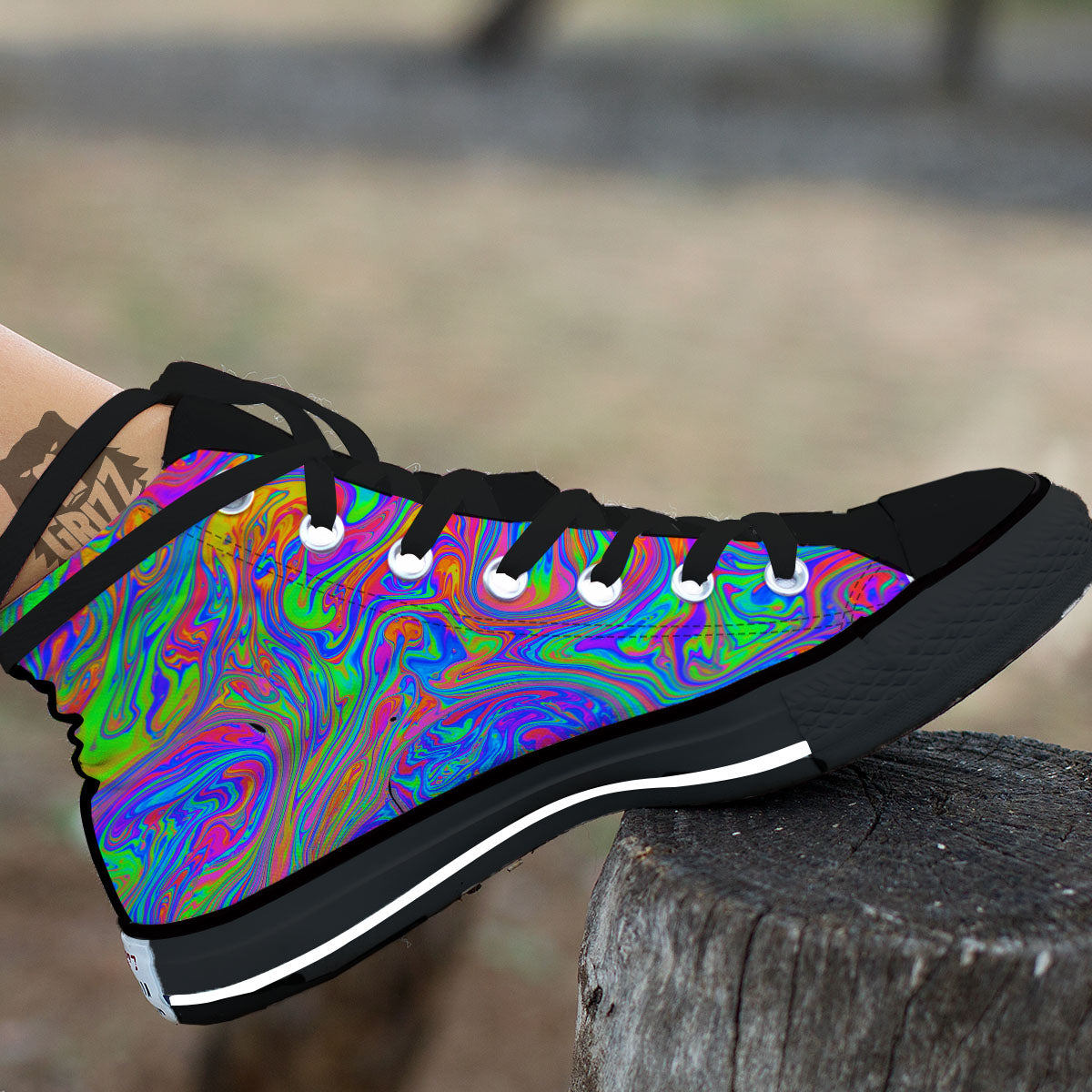 Pink Psychedelic Trippy Neon Green Print High Top Shoes-grizzshop