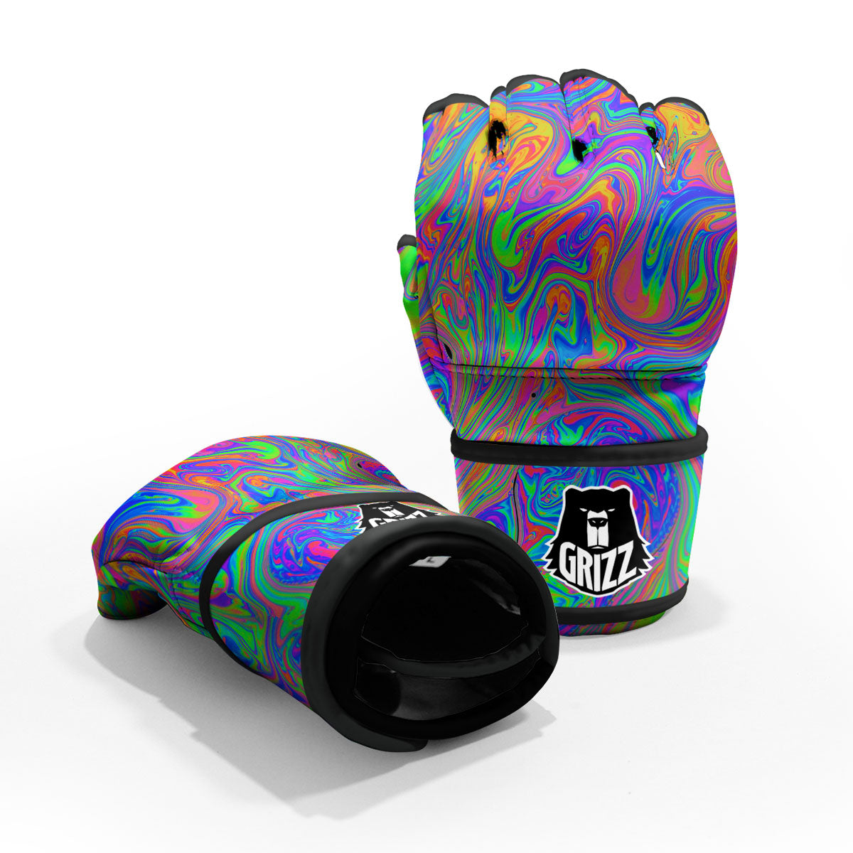 Pink Psychedelic Trippy Neon Green Print MMA Gloves-grizzshop