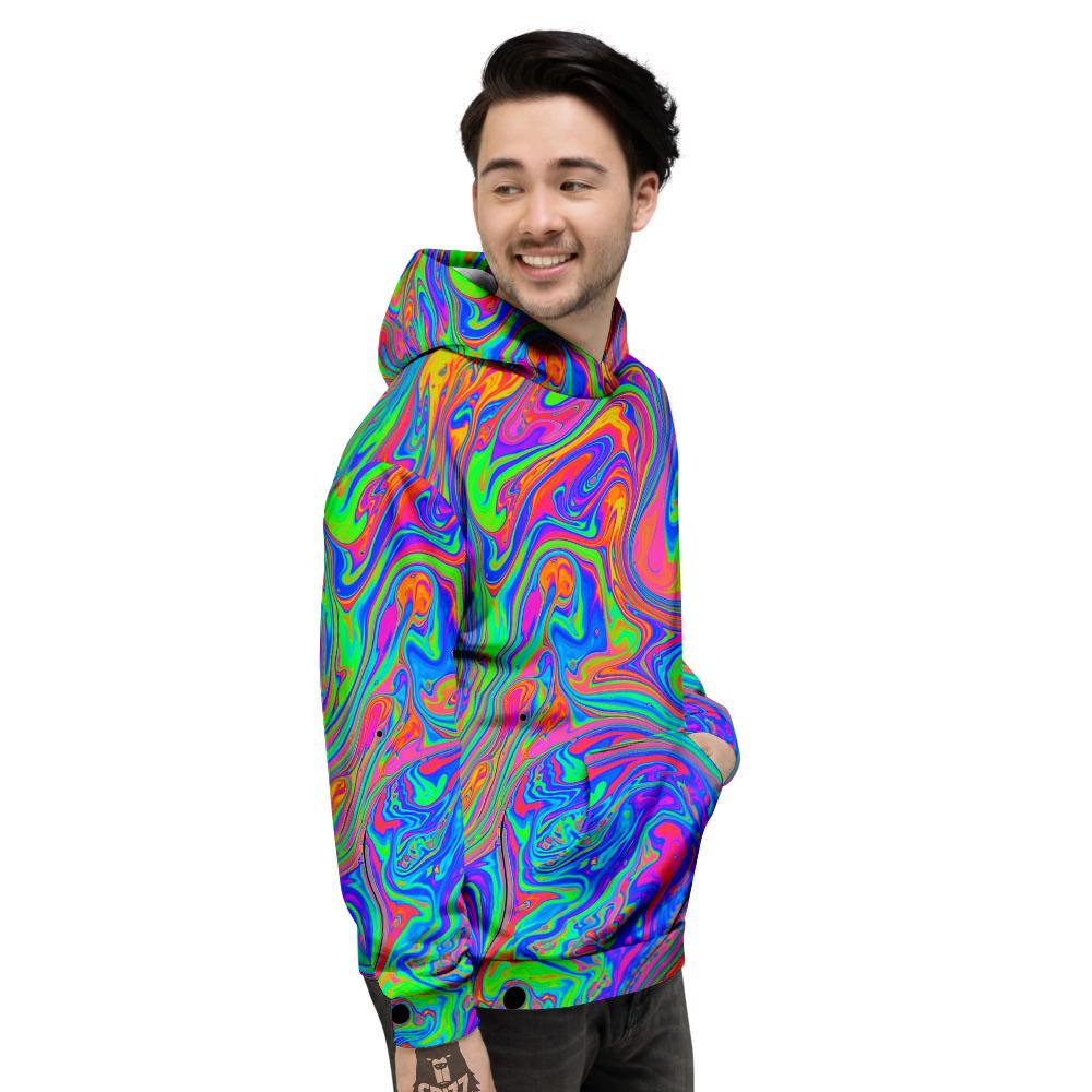 Pink Psychedelic Trippy Neon Green Print Men's Hoodie-grizzshop
