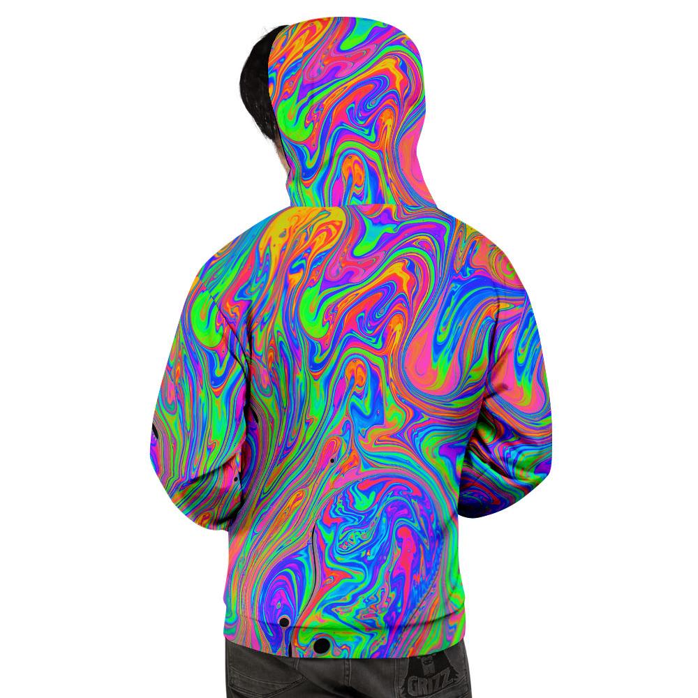 Pink Psychedelic Trippy Neon Green Print Men's Hoodie-grizzshop