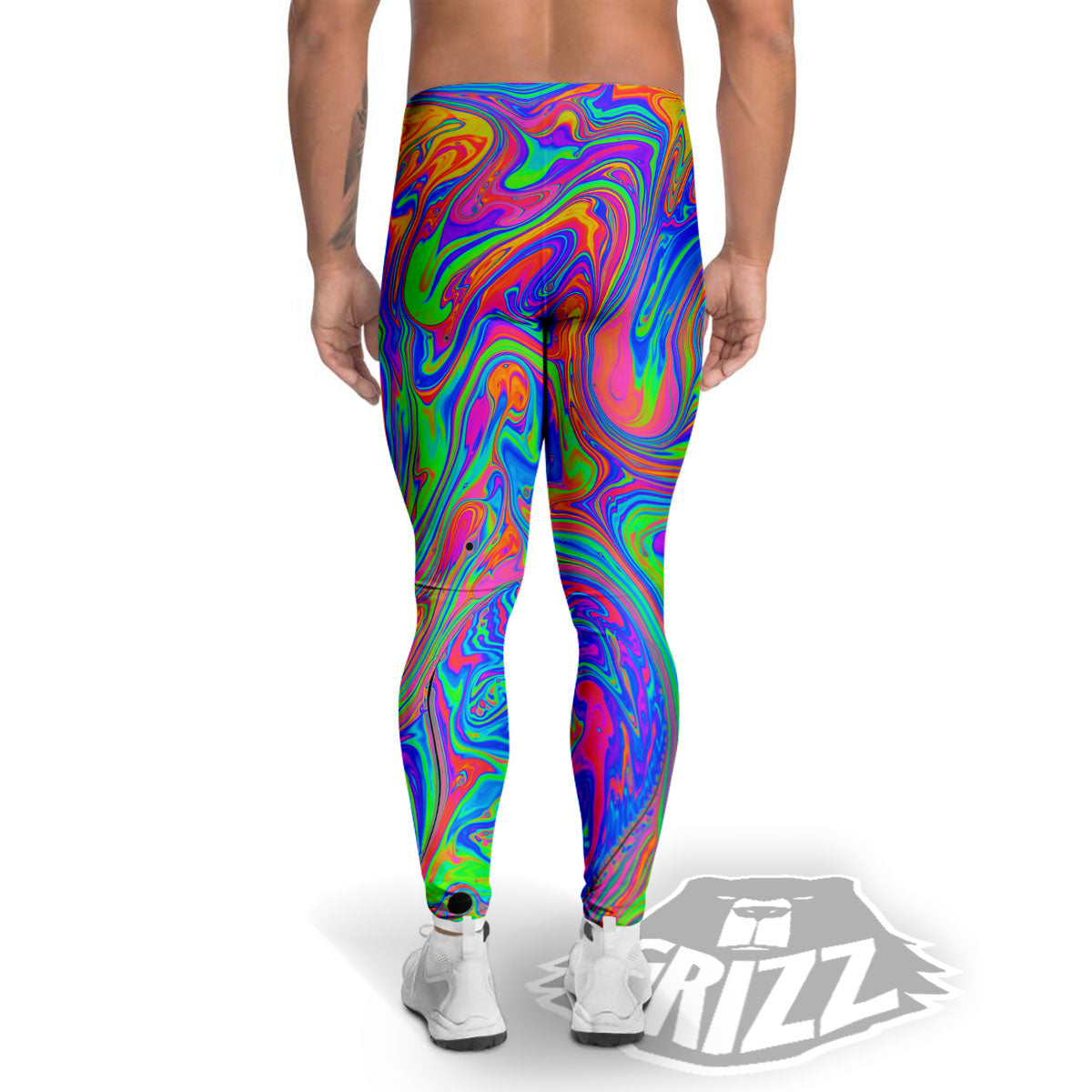 Pink Psychedelic Trippy Neon Green Print Men's Leggings-grizzshop