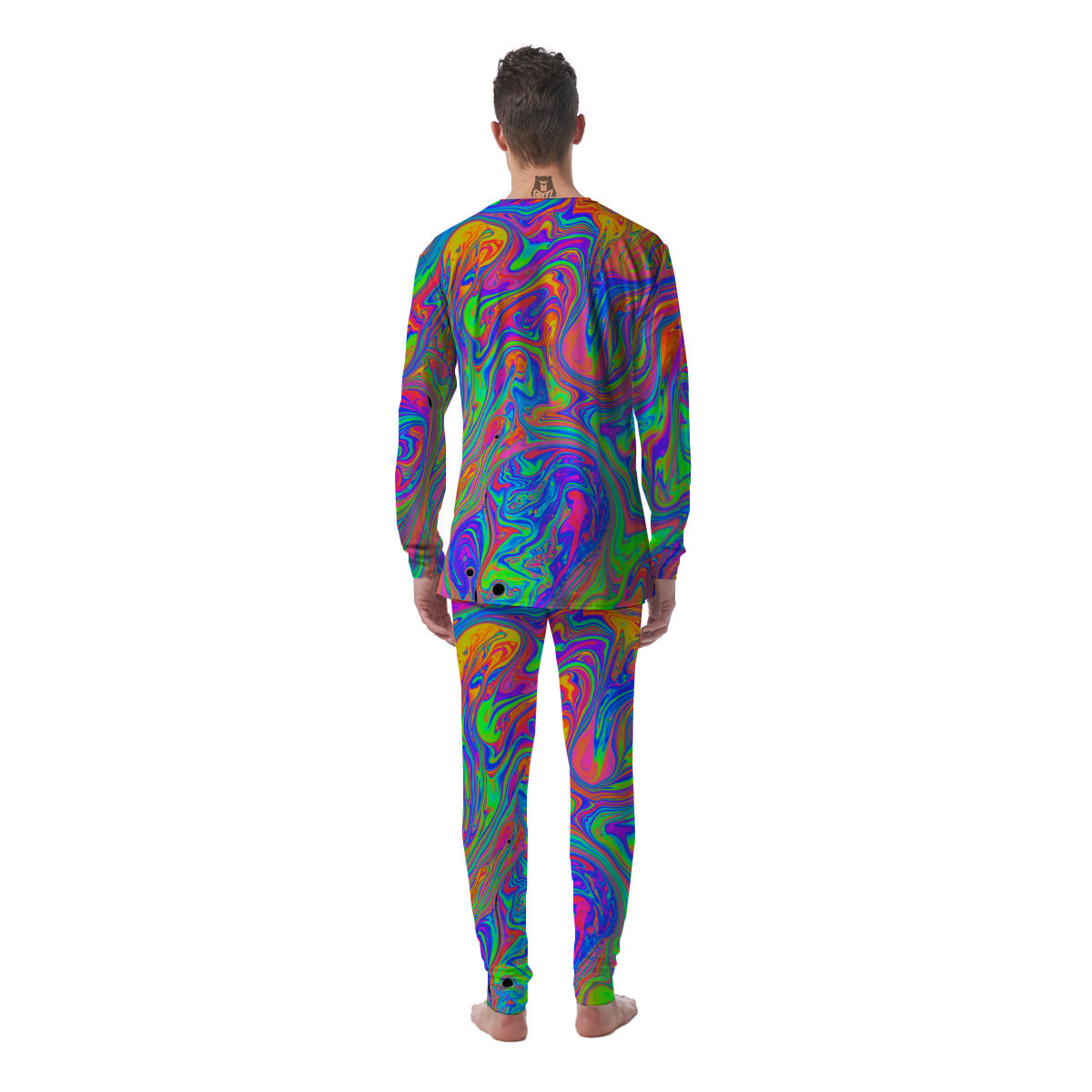 Pink Psychedelic Trippy Neon Green Print Men's Pajamas-grizzshop