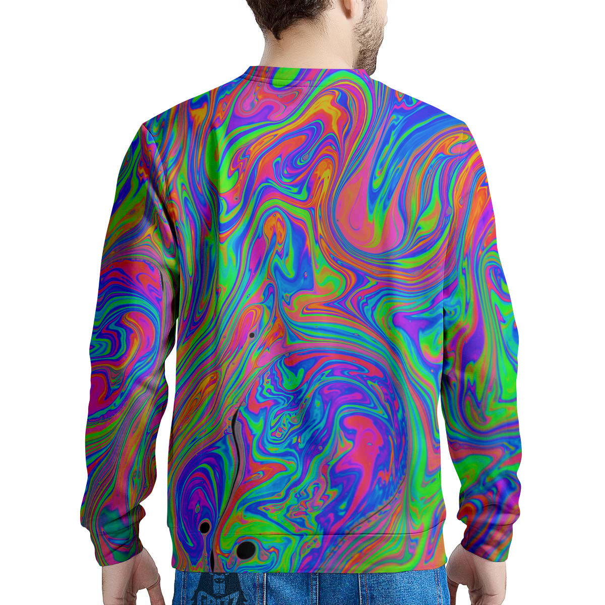 Pink Psychedelic Trippy Neon Green Print Men's Sweatshirt-grizzshop