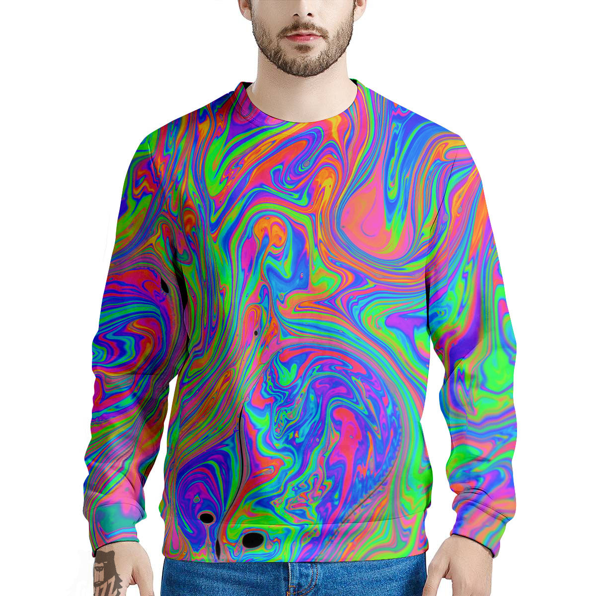 Pink Psychedelic Trippy Neon Green Print Men's Sweatshirt-grizzshop