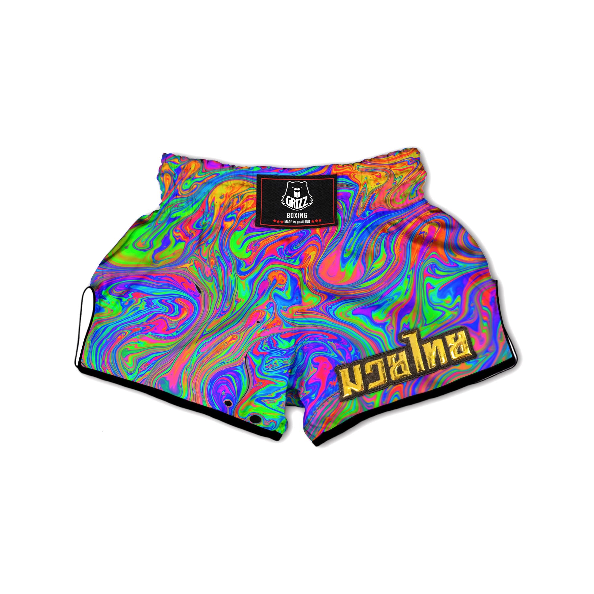 Pink Psychedelic Trippy Neon Green Print Muay Thai Boxing Shorts-grizzshop