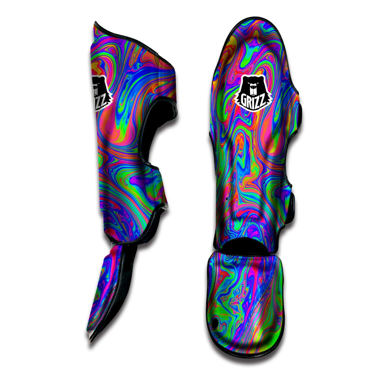 Pink Psychedelic Trippy Neon Green Print Muay Thai Shin Guards-grizzshop