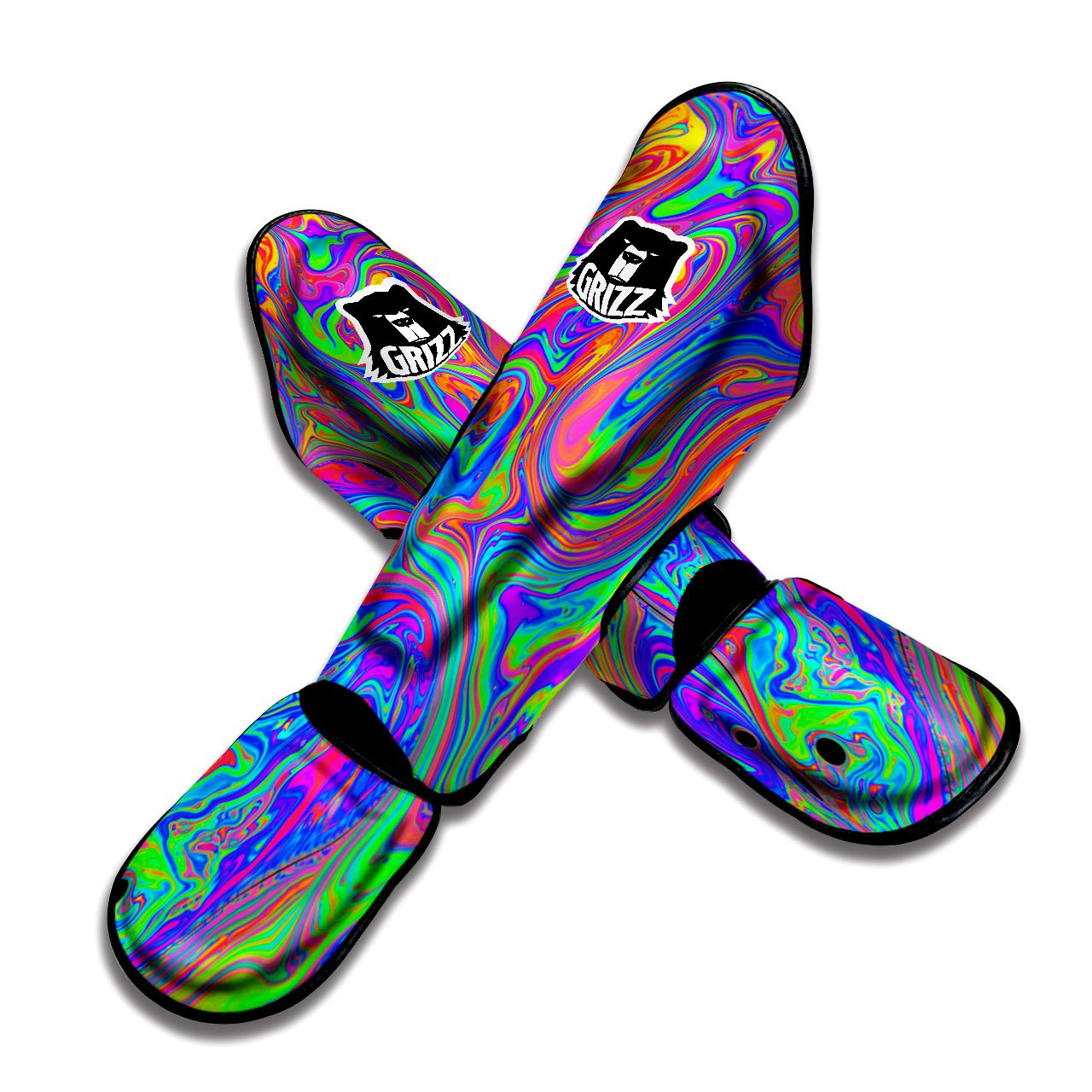 Pink Psychedelic Trippy Neon Green Print Muay Thai Shin Guards-grizzshop