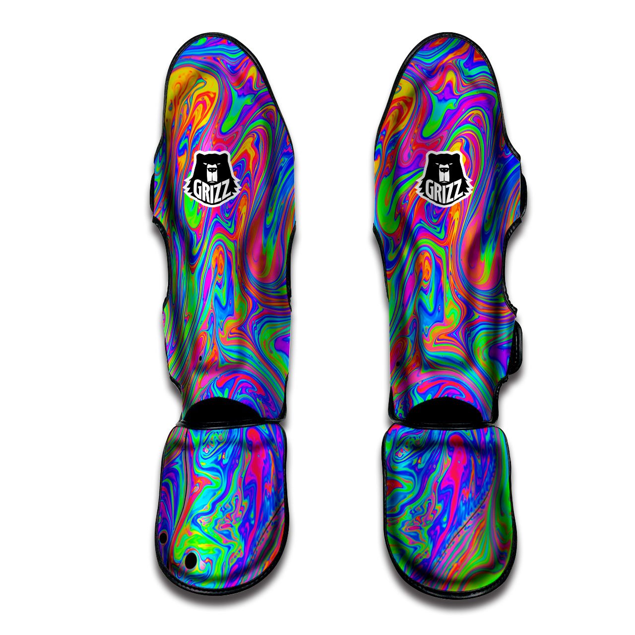 Pink Psychedelic Trippy Neon Green Print Muay Thai Shin Guards-grizzshop