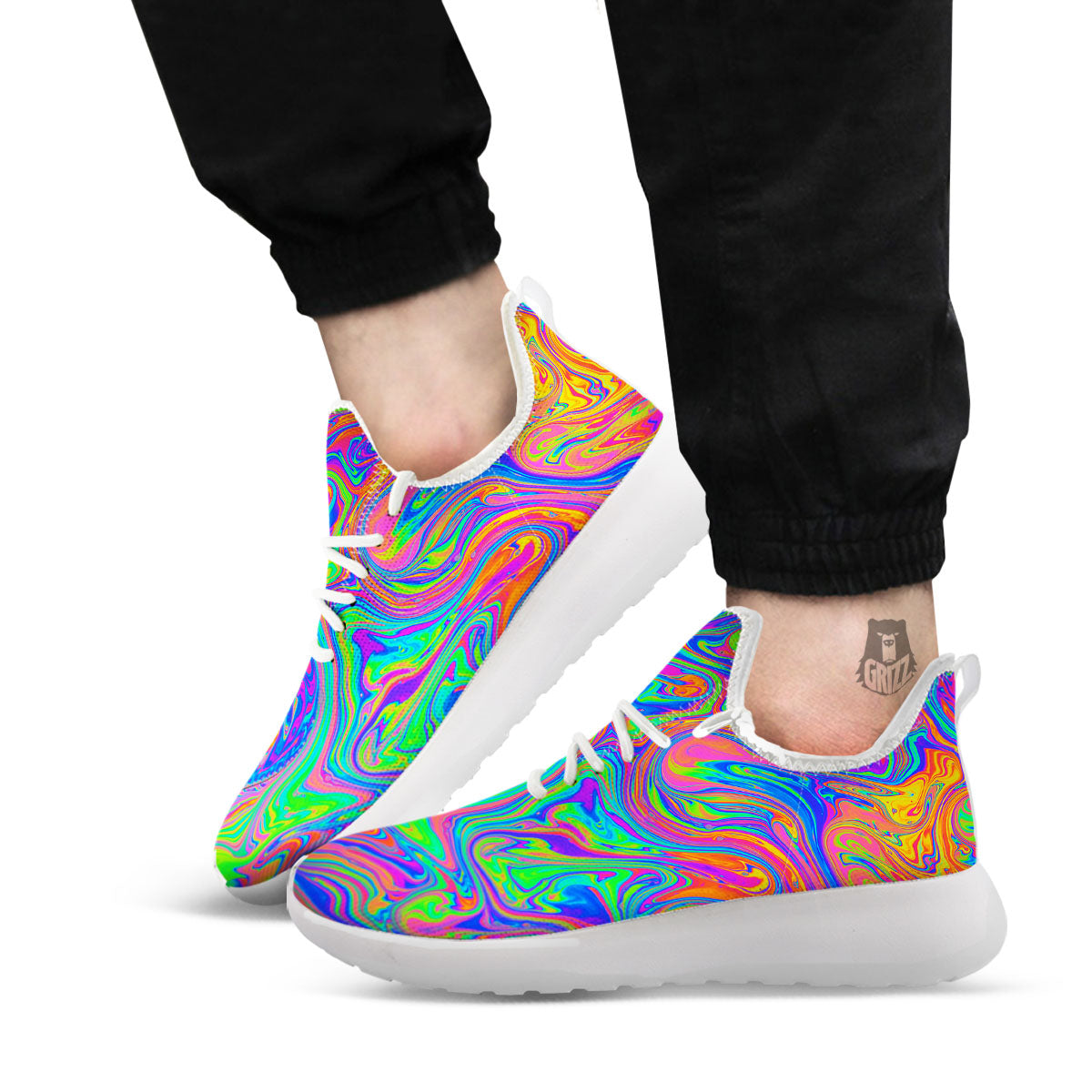 Pink Psychedelic Trippy Neon Green Print White Athletic Shoes-grizzshop