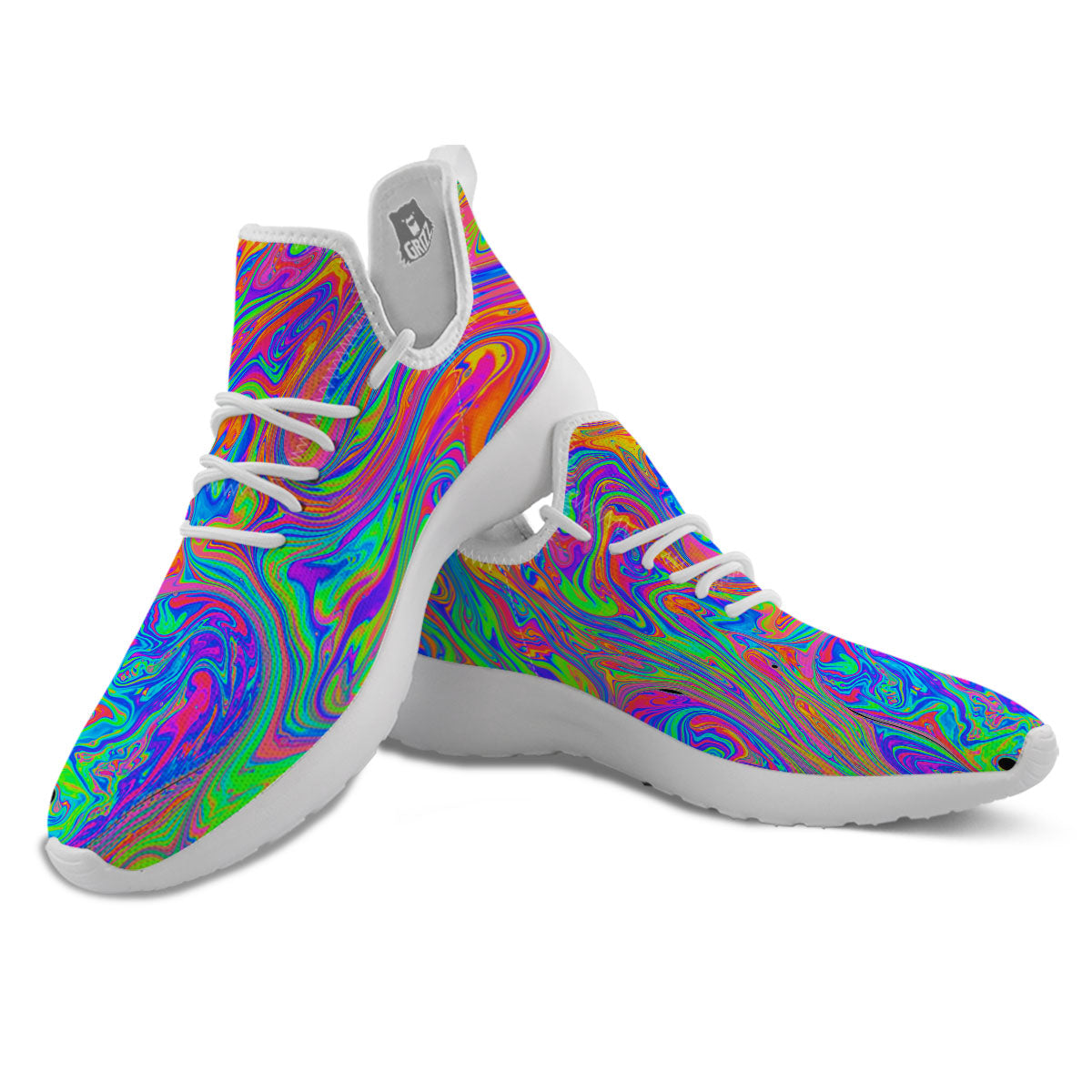 Pink Psychedelic Trippy Neon Green Print White Athletic Shoes-grizzshop