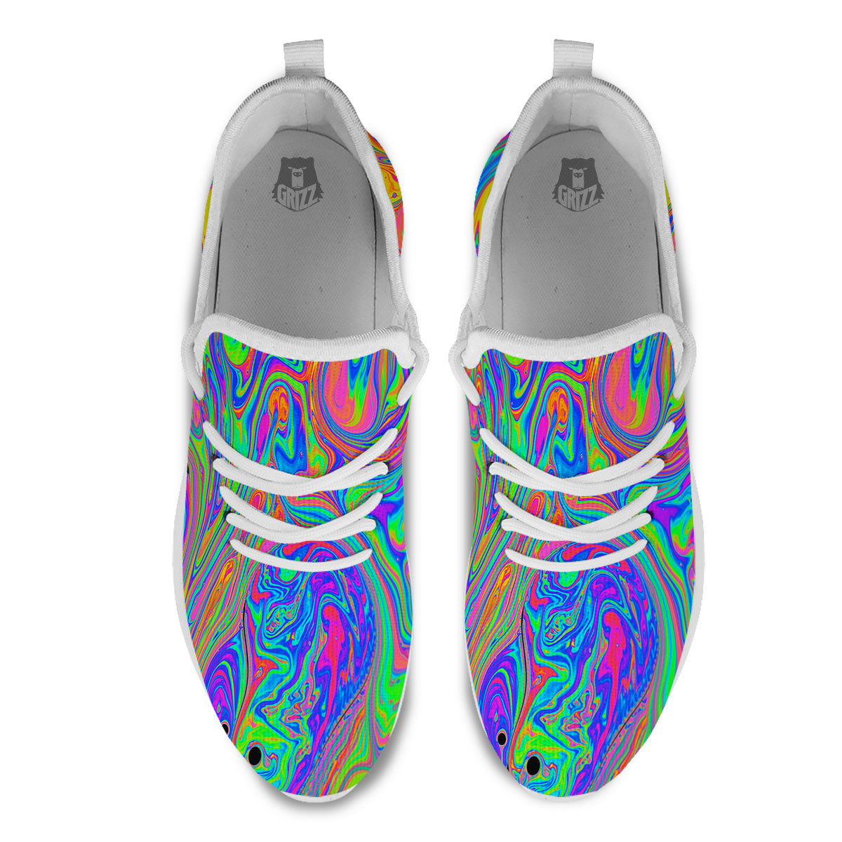 Pink Psychedelic Trippy Neon Green Print White Athletic Shoes-grizzshop