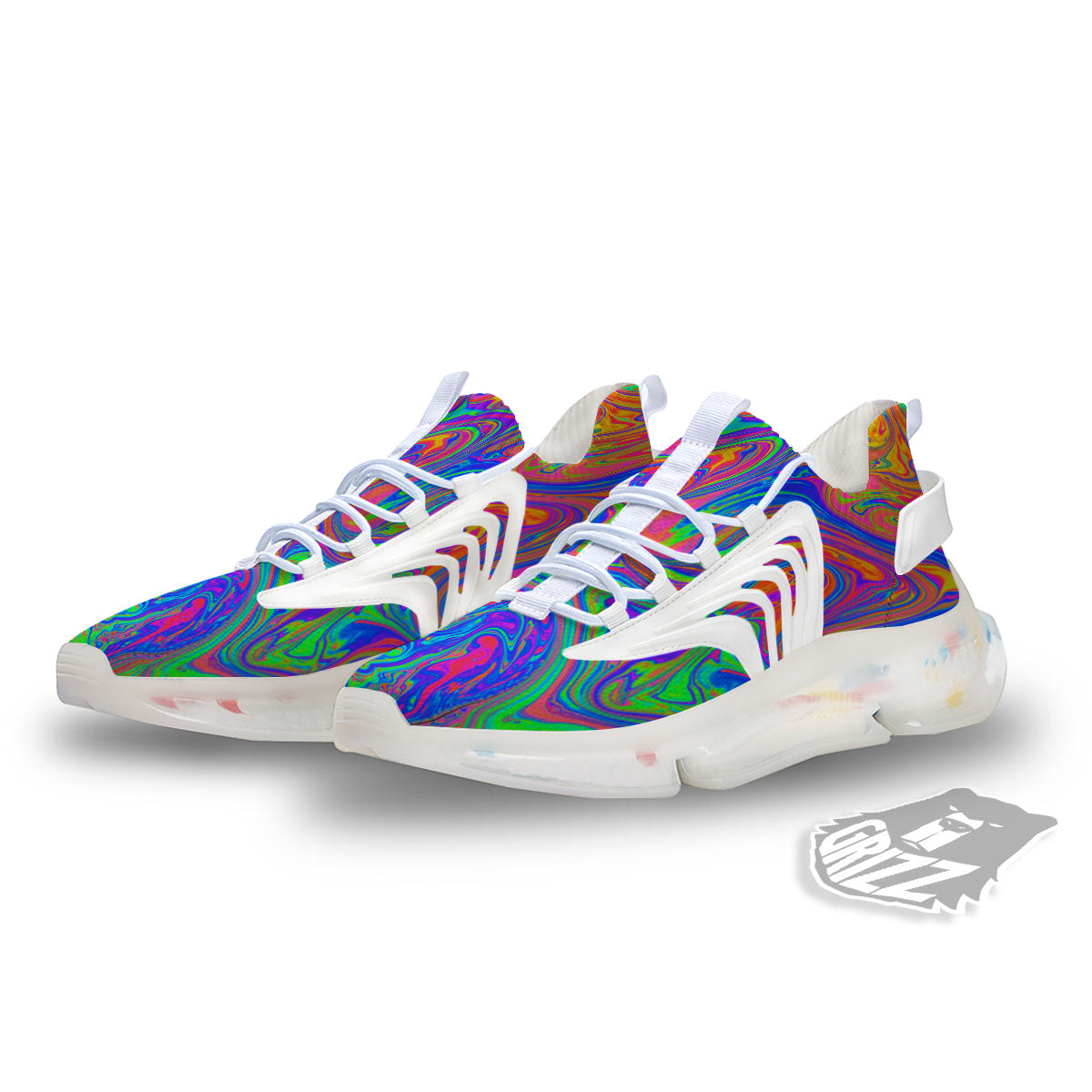 Pink Psychedelic Trippy Neon Green Print White Gym Shoes-grizzshop