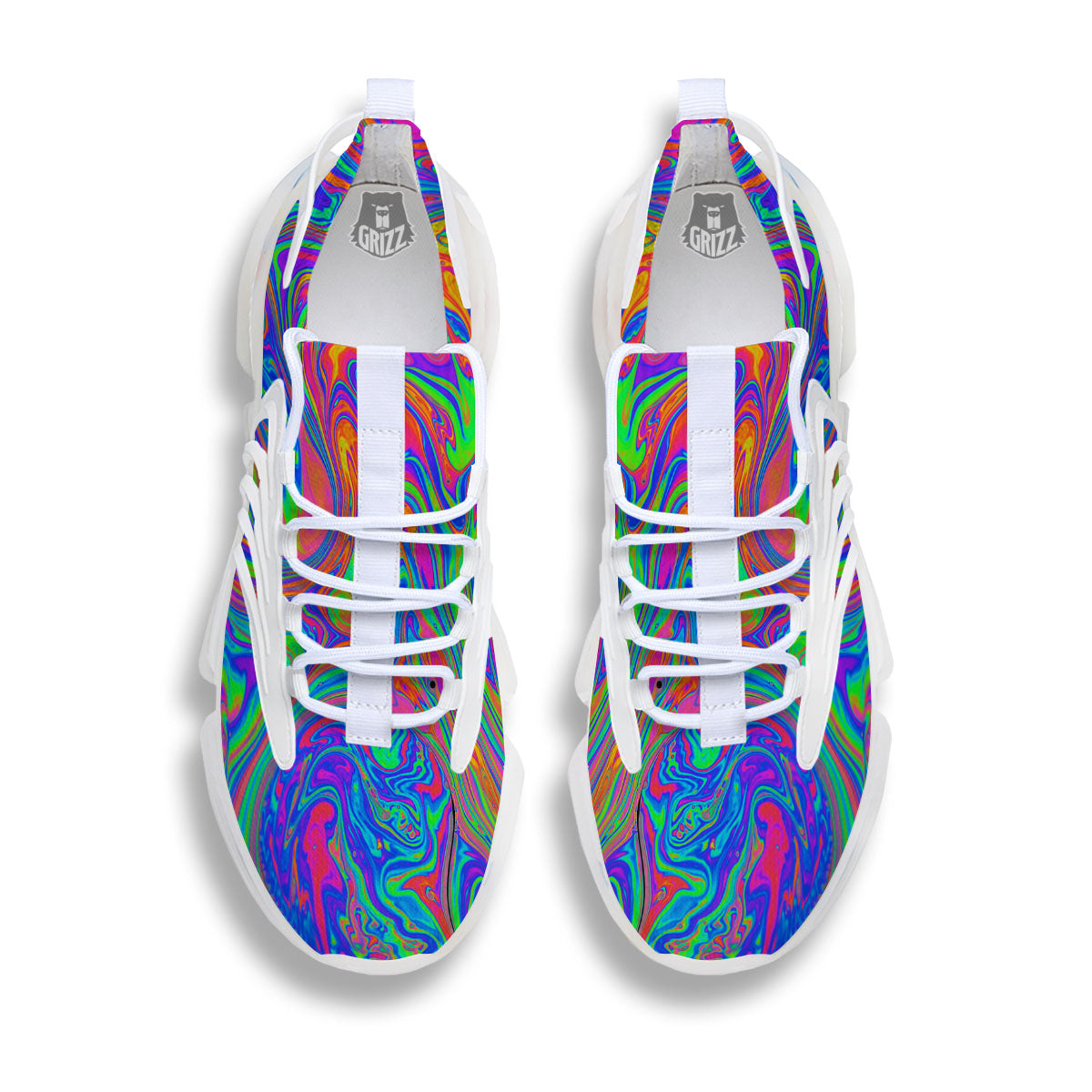 Pink Psychedelic Trippy Neon Green Print White Gym Shoes-grizzshop