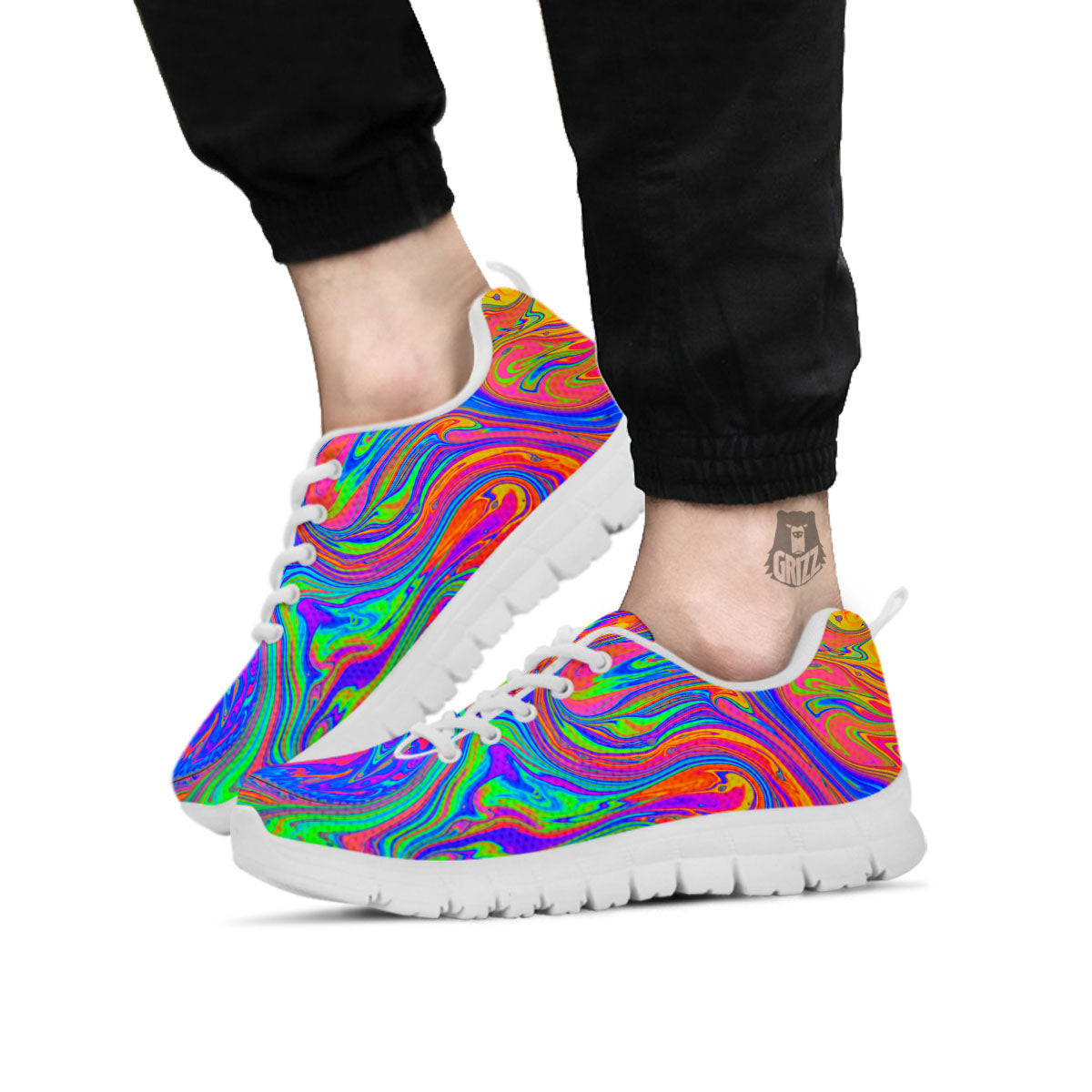 Pink Psychedelic Trippy Neon Green Print White Sneaker-grizzshop