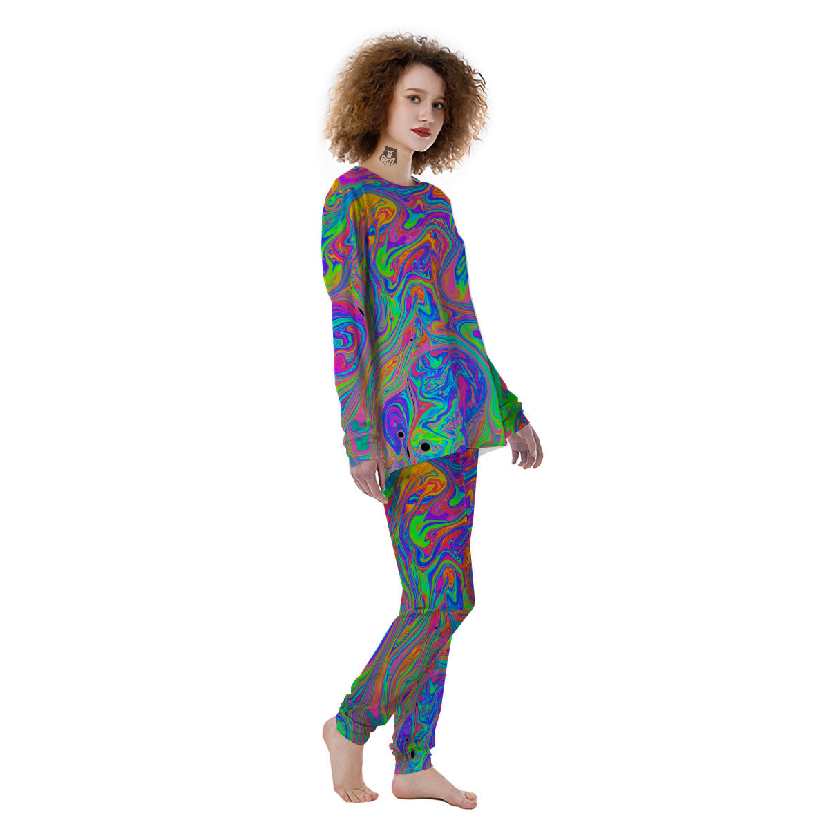 Pink Psychedelic Trippy Neon Green Print Women's Pajamas-grizzshop
