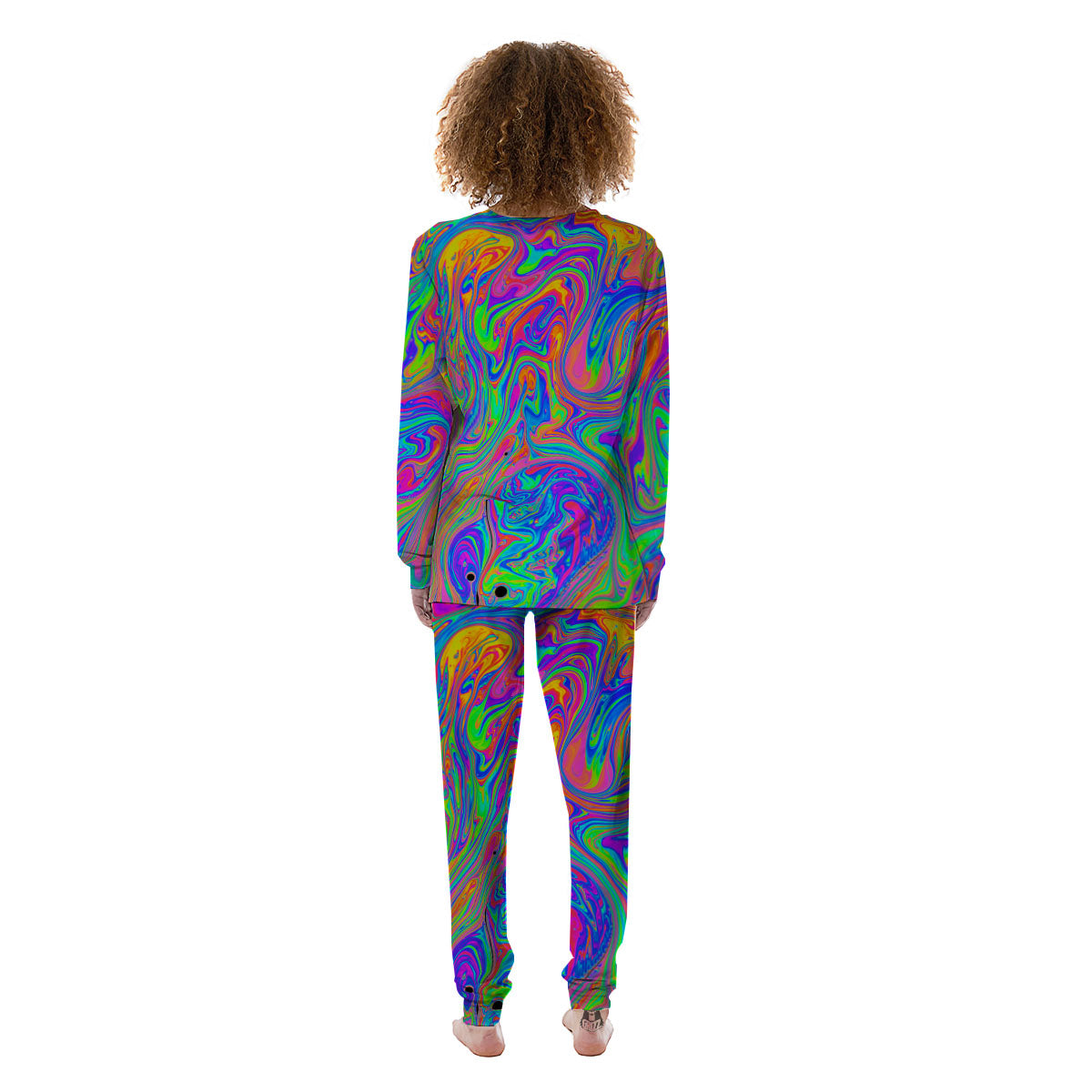 Pink Psychedelic Trippy Neon Green Print Women's Pajamas-grizzshop