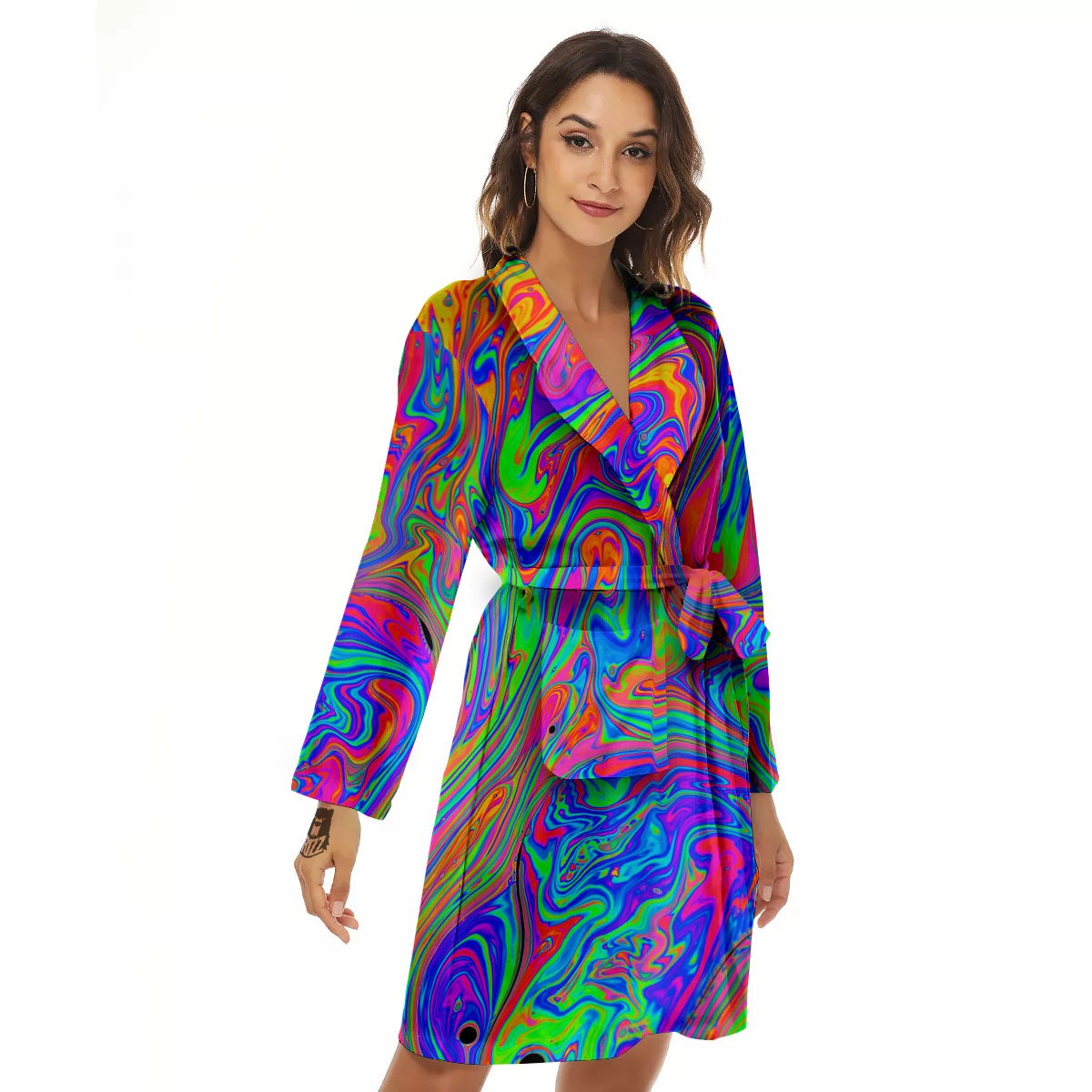 Pink Psychedelic Trippy Neon Green Print Women's Robe-grizzshop