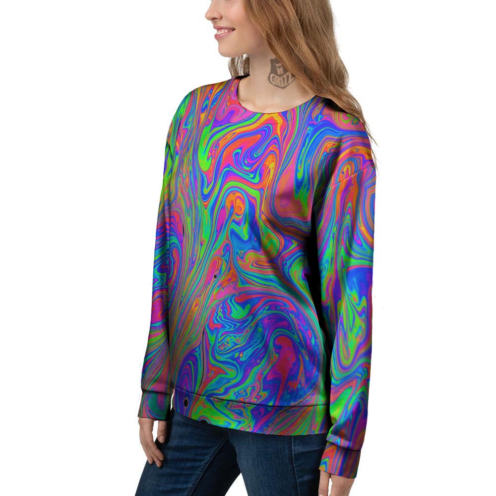 Pink Psychedelic Trippy Neon Green Print Women's Sweatshirt-grizzshop