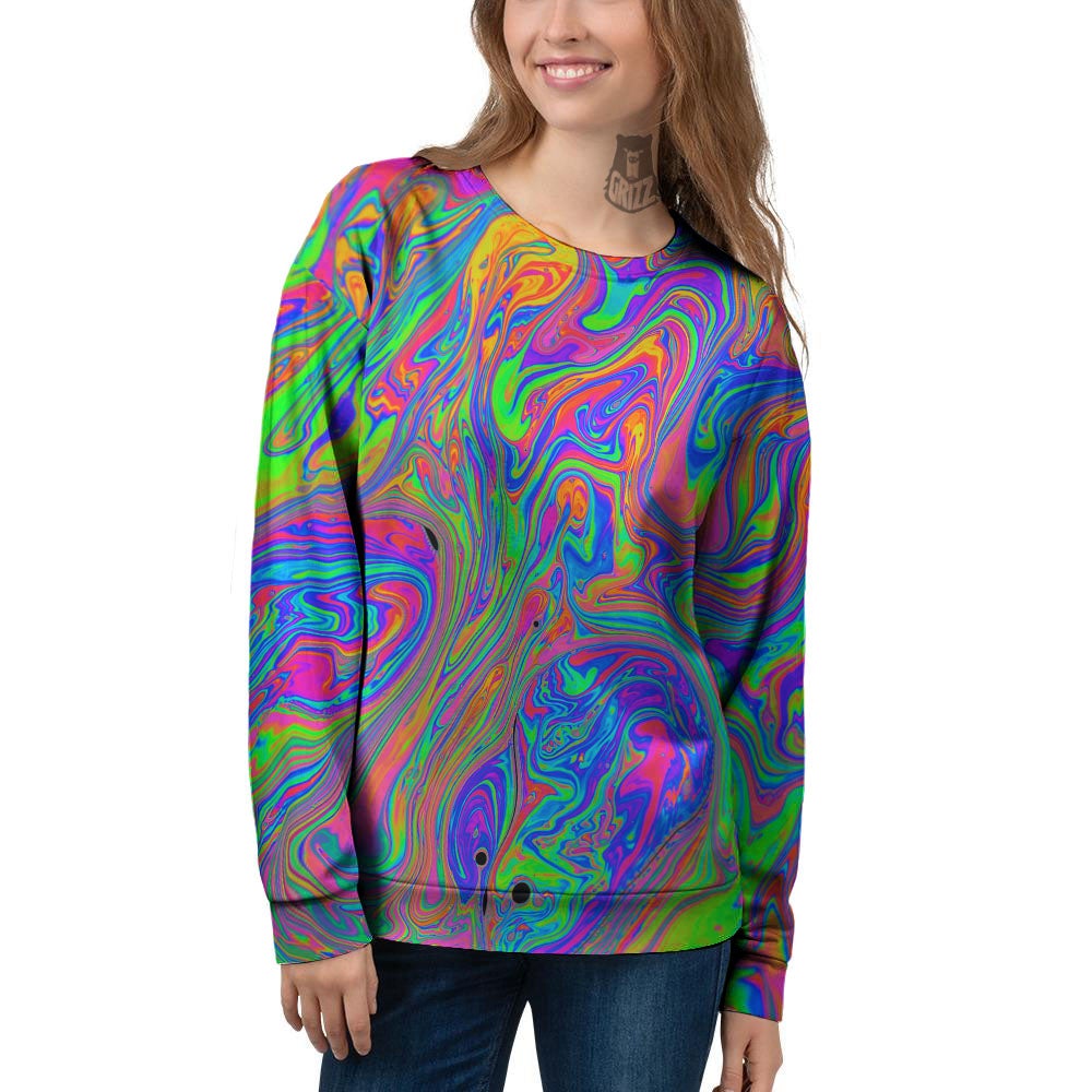Pink Psychedelic Trippy Neon Green Print Women's Sweatshirt-grizzshop