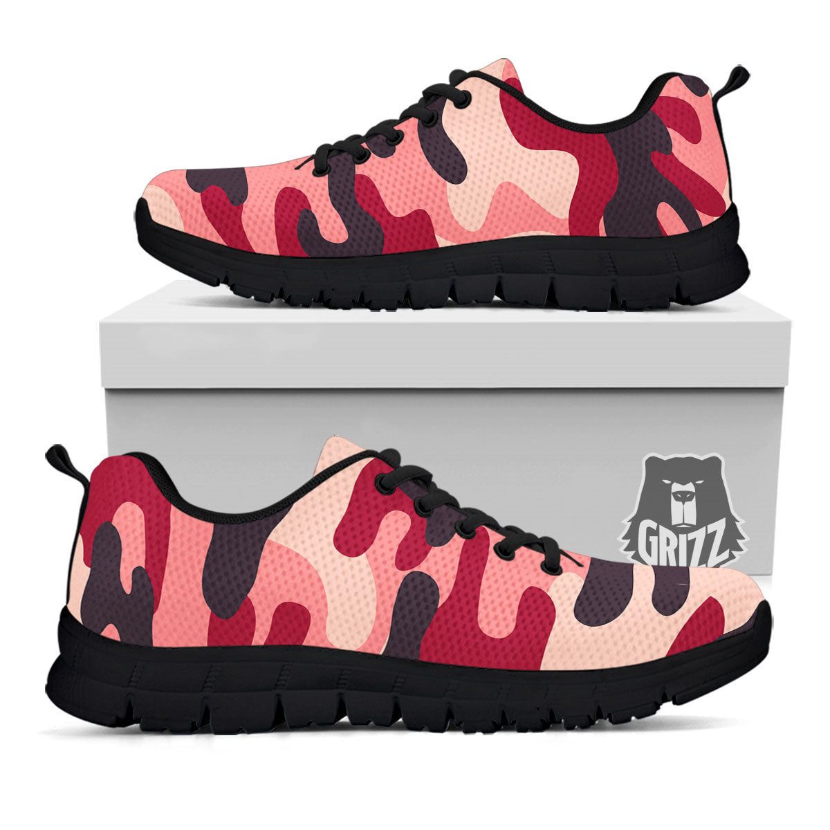 Pink Red And Black Camouflage Print Black Sneaker-grizzshop