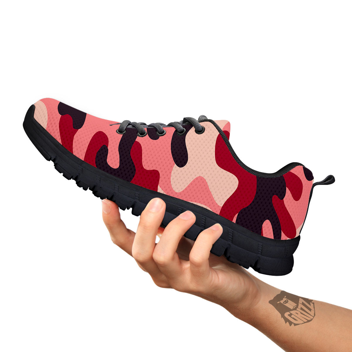 Pink Red And Black Camouflage Print Black Sneaker-grizzshop