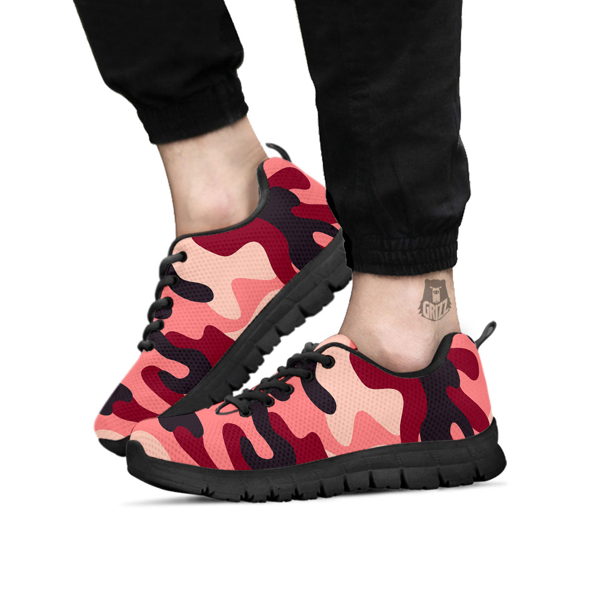 Pink Red And Black Camouflage Print Black Sneaker-grizzshop