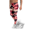 Pink Red And Black Camouflage Print Men's Leggings-grizzshop