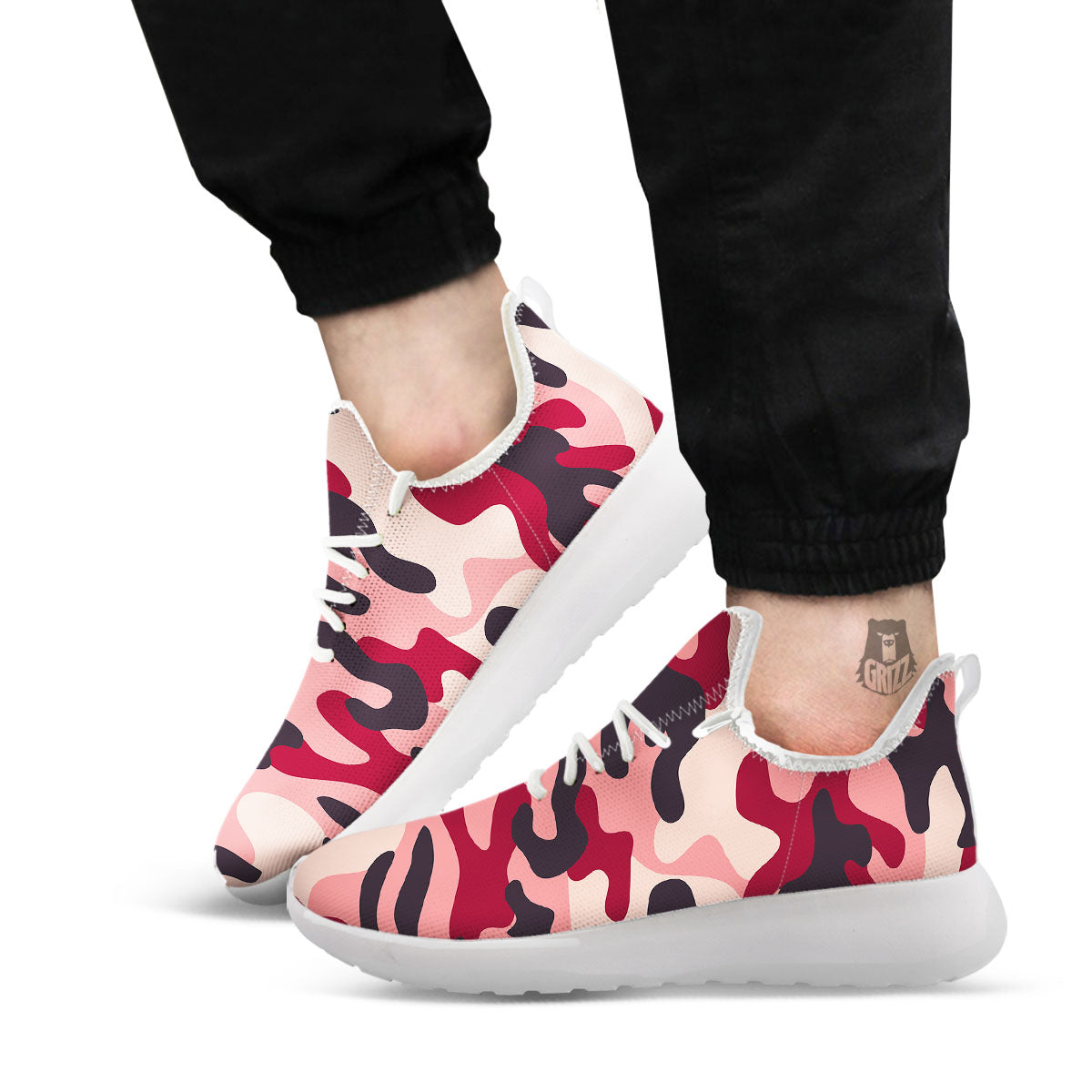 Pink Red And Black Camouflage Print White Athletic Shoes-grizzshop