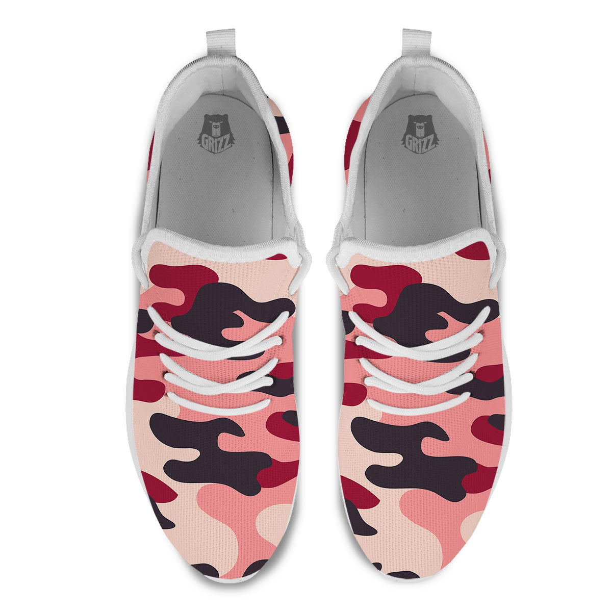 Pink Red And Black Camouflage Print White Athletic Shoes-grizzshop