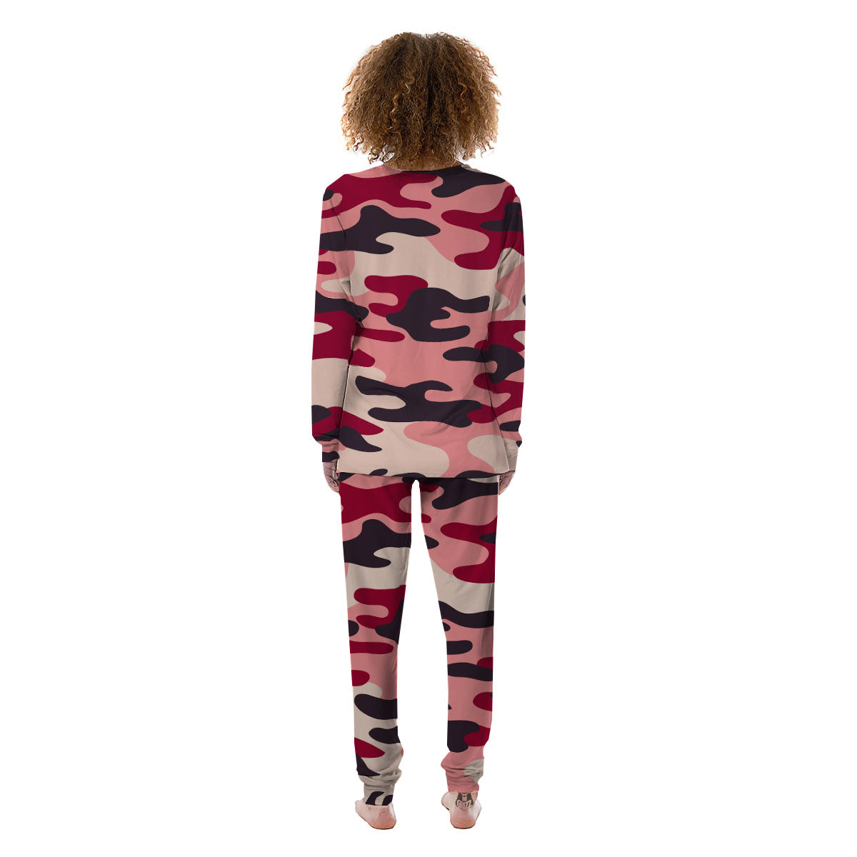 Pink Red And Black Camouflage Print Women's Pajamas-grizzshop