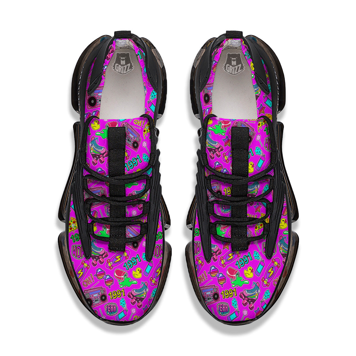 Pink Retro Stickers 90s Print Pattern Black Gym Shoes-grizzshop