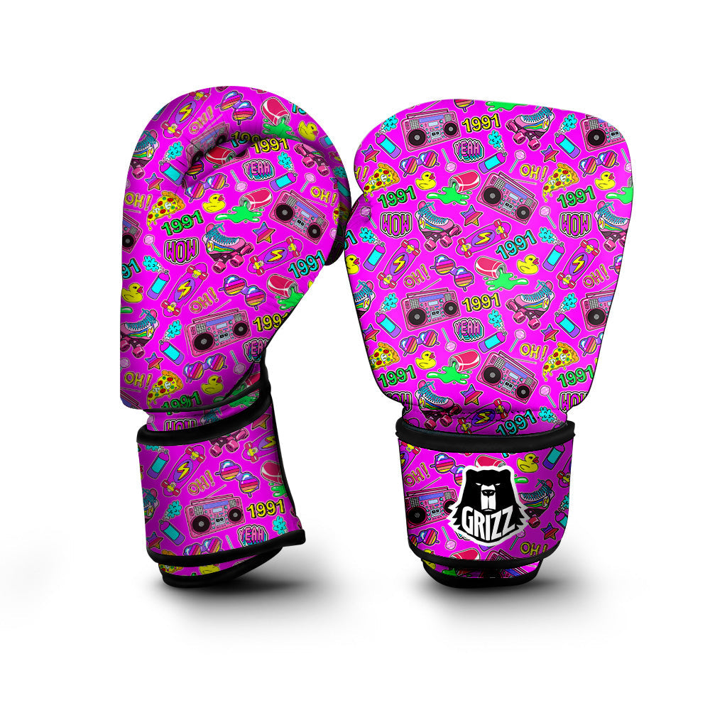 Pink Retro Stickers 90s Print Pattern Boxing Gloves-grizzshop
