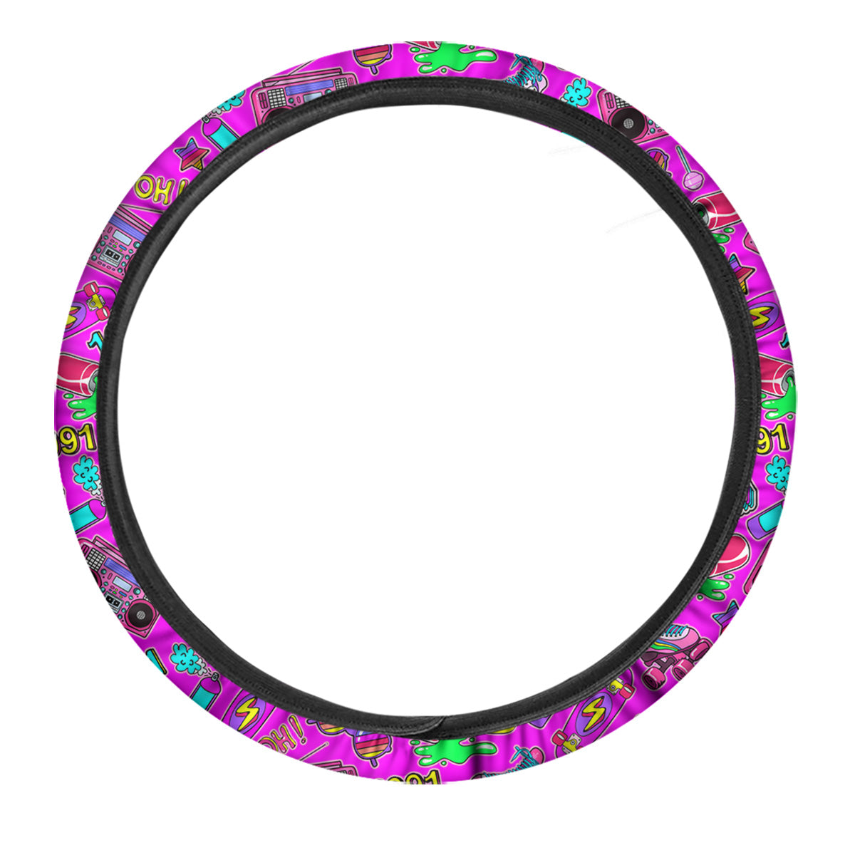 Pink Retro Stickers 90s Print Pattern Car Steering Wheel Cover-grizzshop