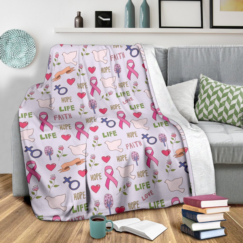 Pink Ribbon Breast Cancer Awareness Pattern Print Blanket-grizzshop