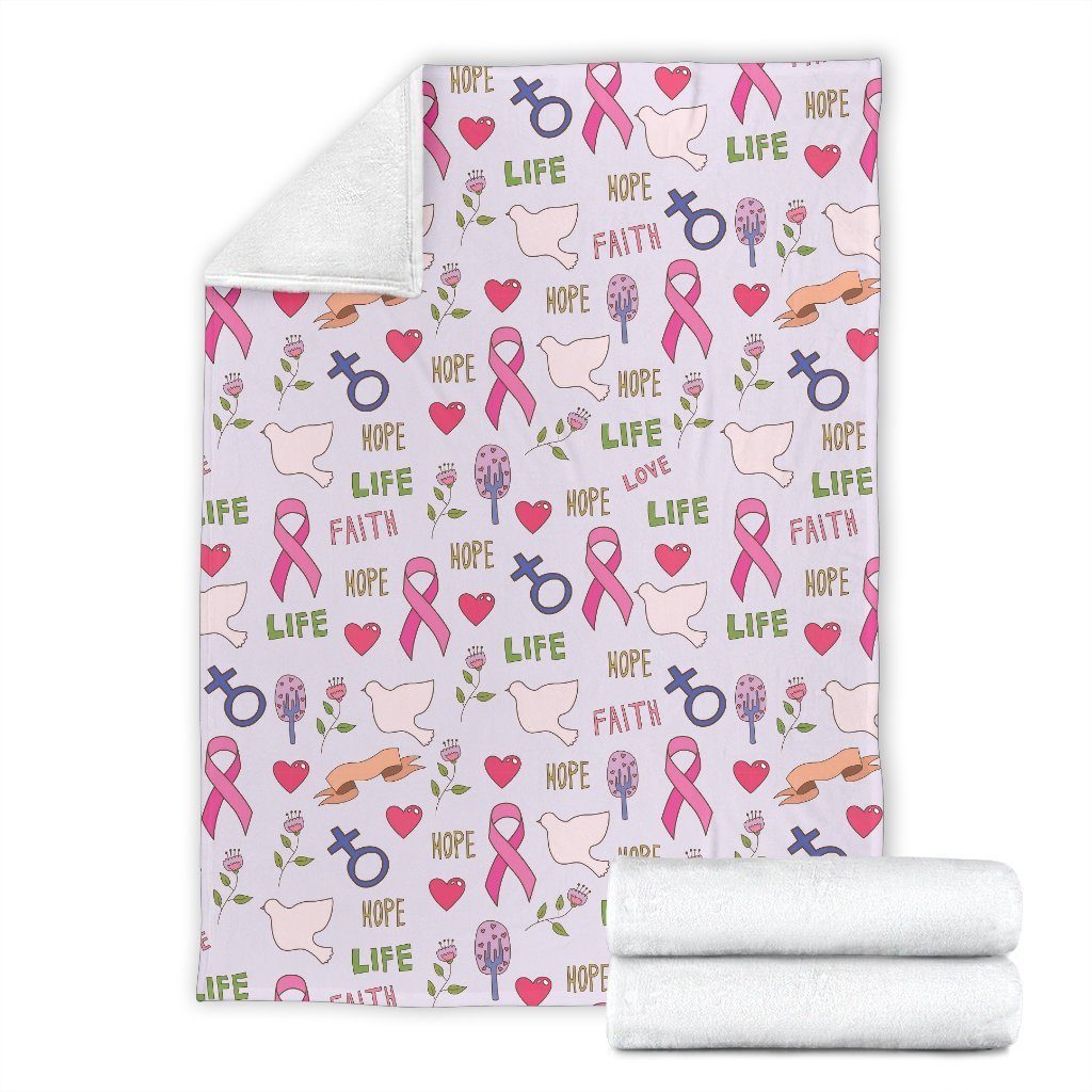 Pink Ribbon Breast Cancer Awareness Pattern Print Blanket-grizzshop