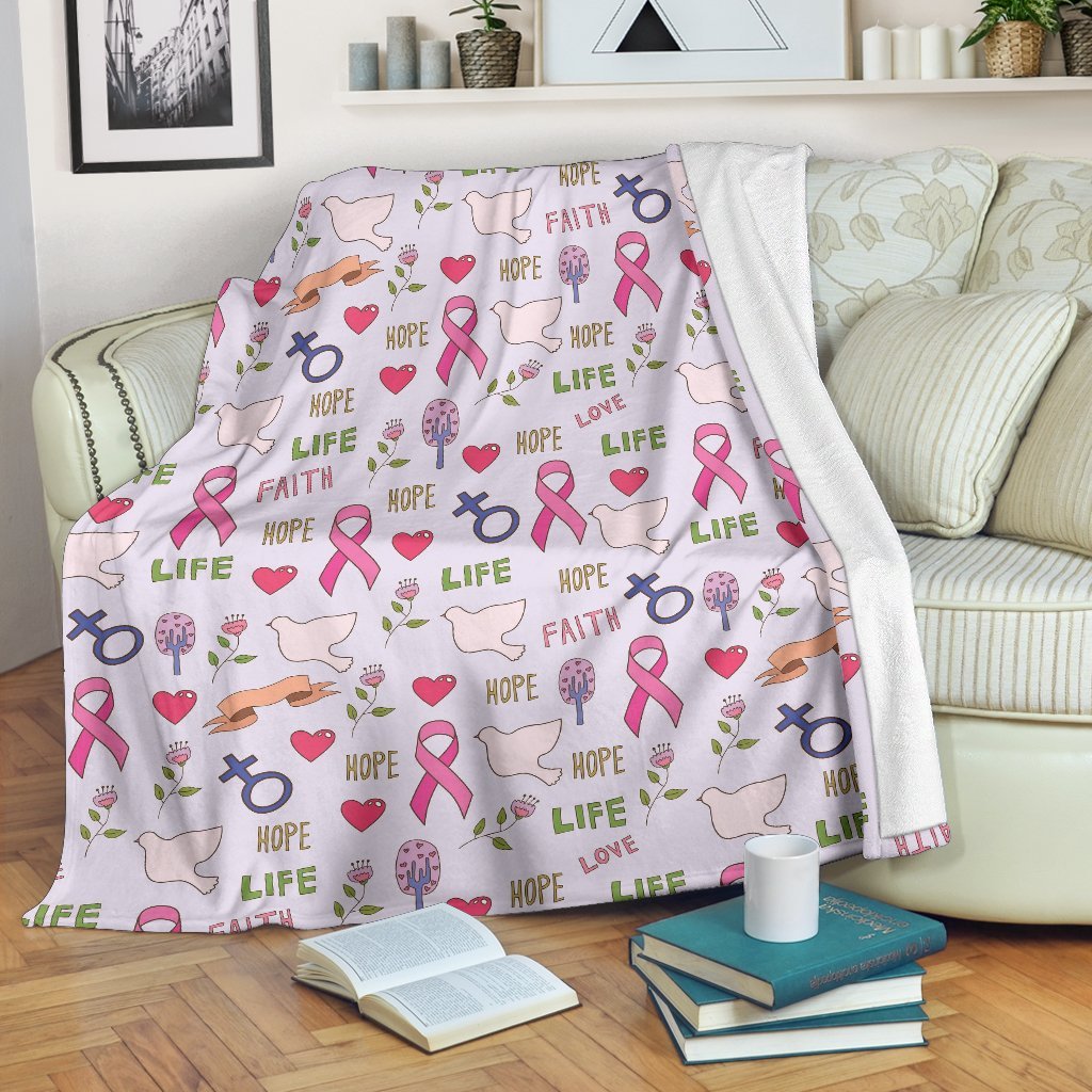 Pink Ribbon Breast Cancer Awareness Pattern Print Blanket-grizzshop