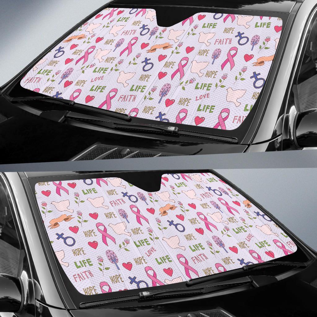 Pink Ribbon Breast Cancer Awareness Pattern Print Car Sun Shade-grizzshop