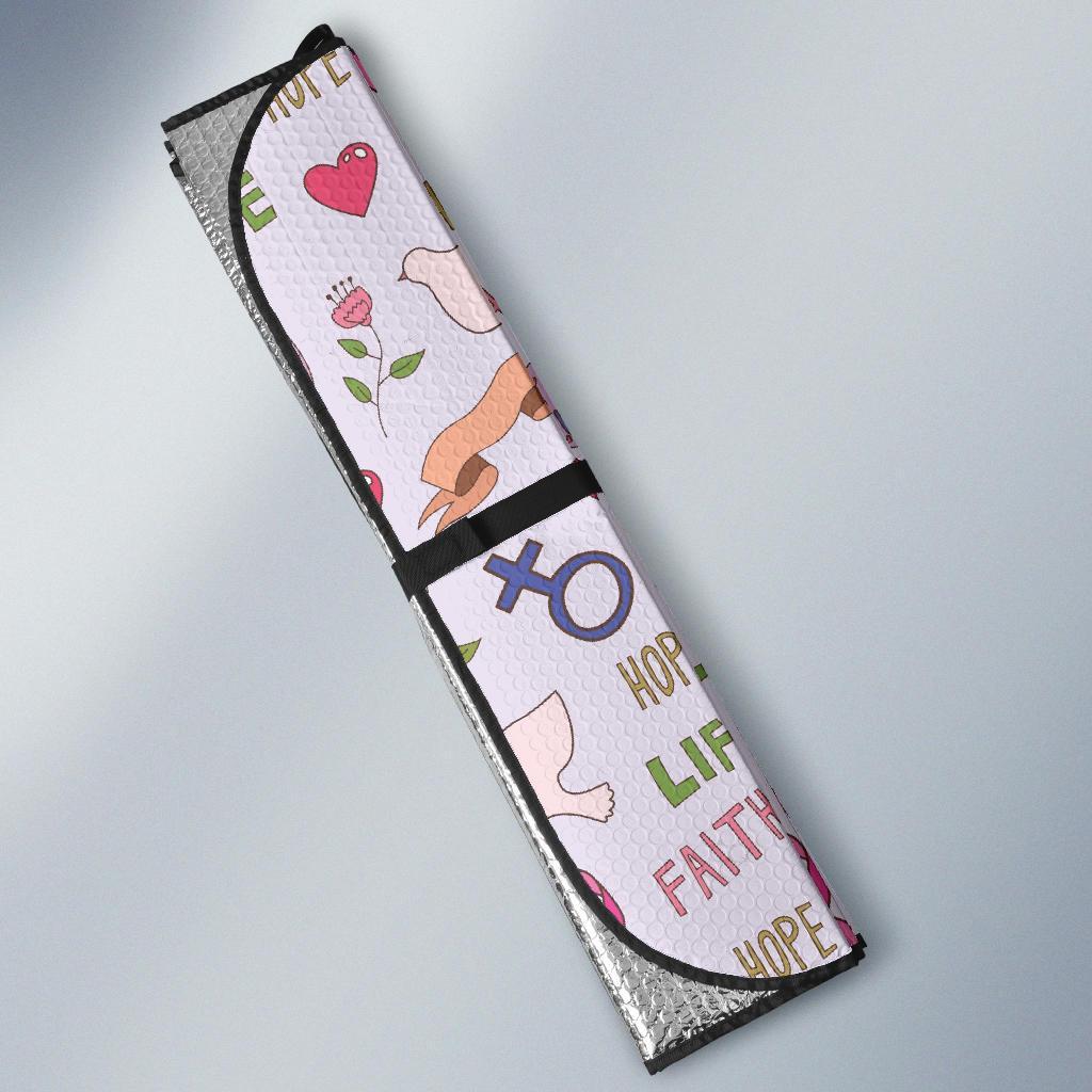 Pink Ribbon Breast Cancer Awareness Pattern Print Car Sun Shade-grizzshop