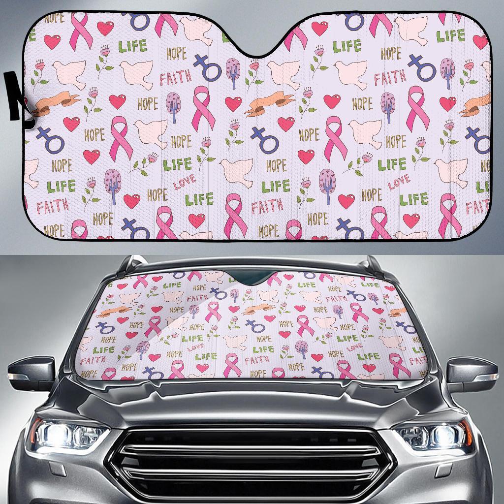 Pink Ribbon Breast Cancer Awareness Pattern Print Car Sun Shade-grizzshop