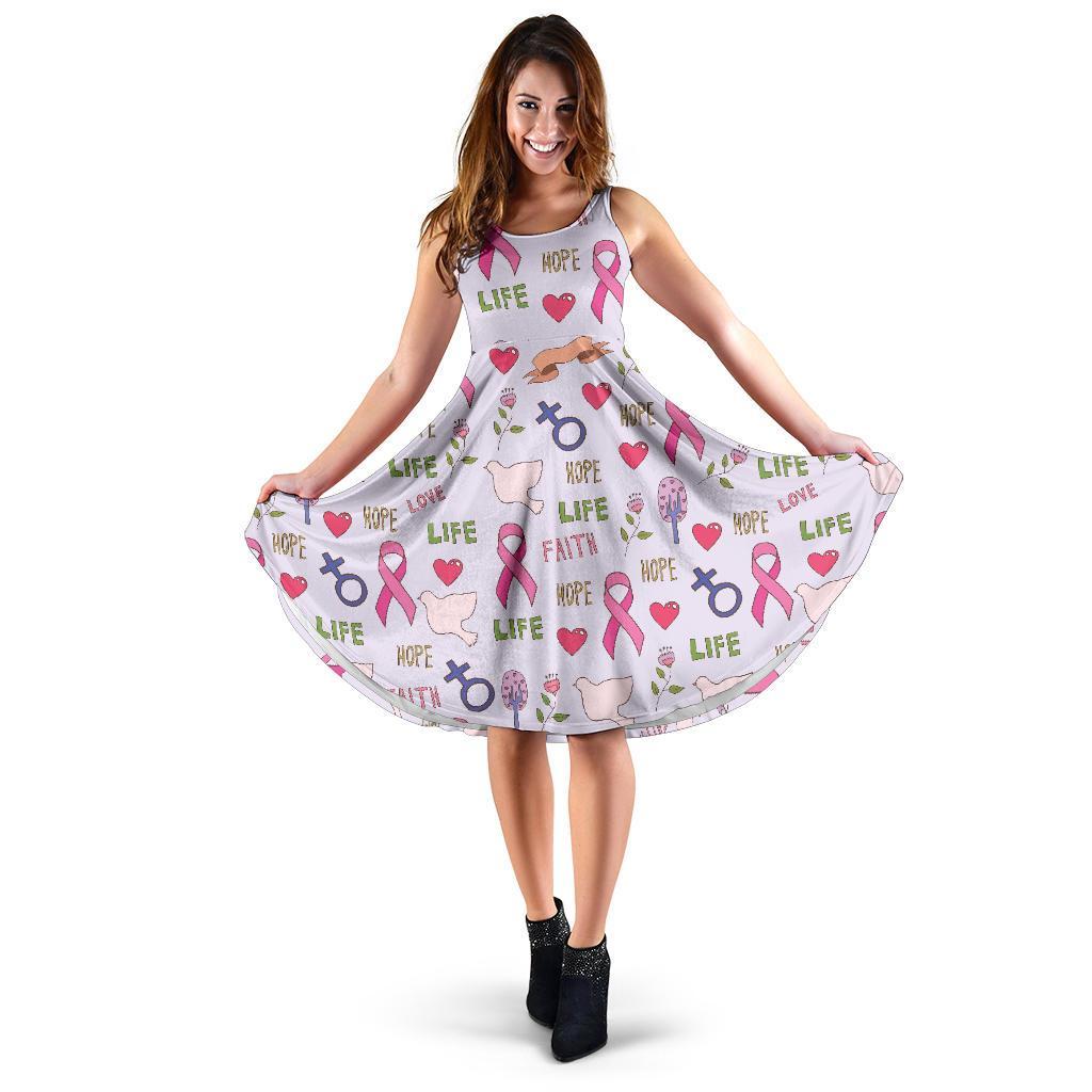 Pink Ribbon Breast Cancer Awareness Pattern Print Dress-grizzshop