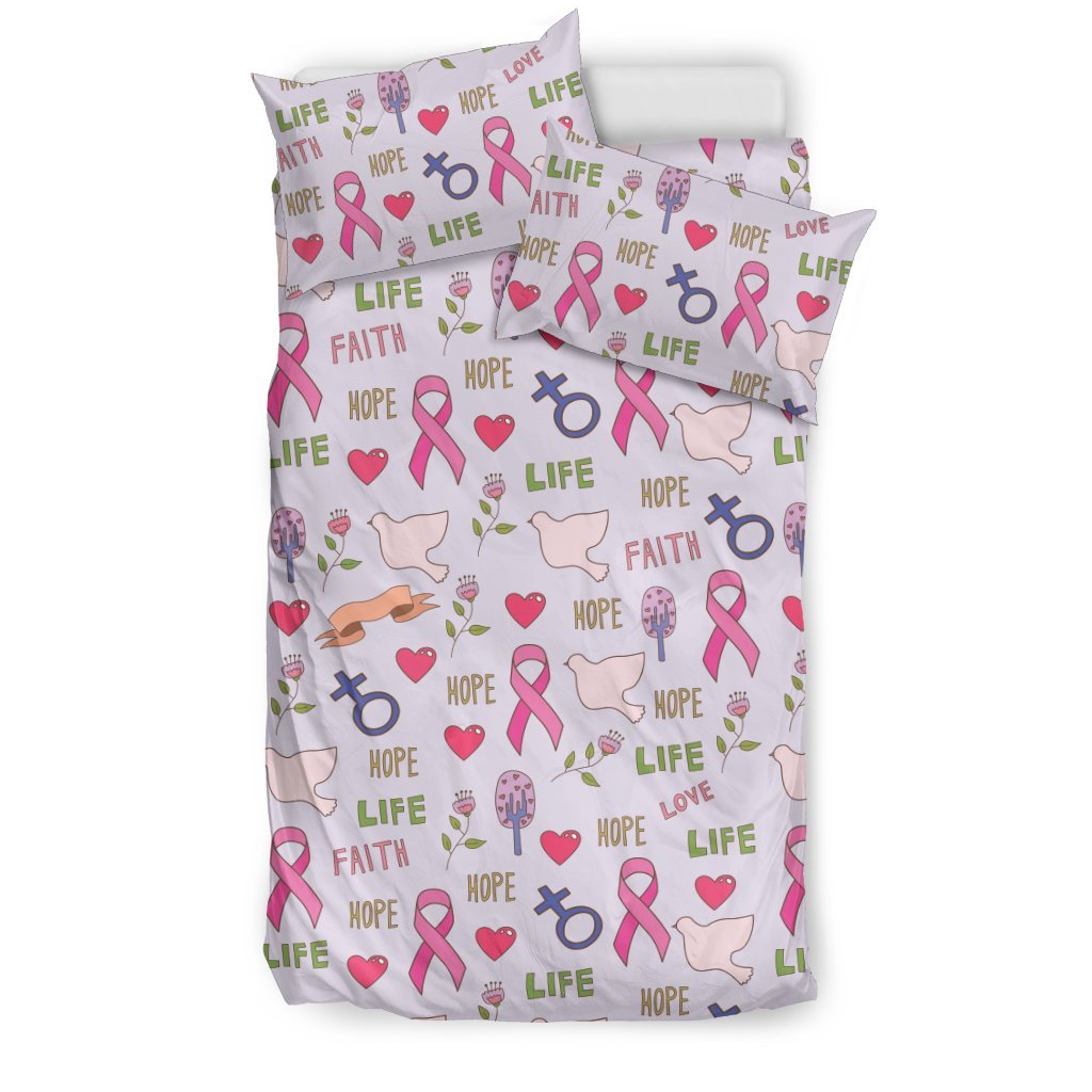 Pink Ribbon Breast Cancer Awareness Pattern Print Duvet Cover Bedding Set-grizzshop