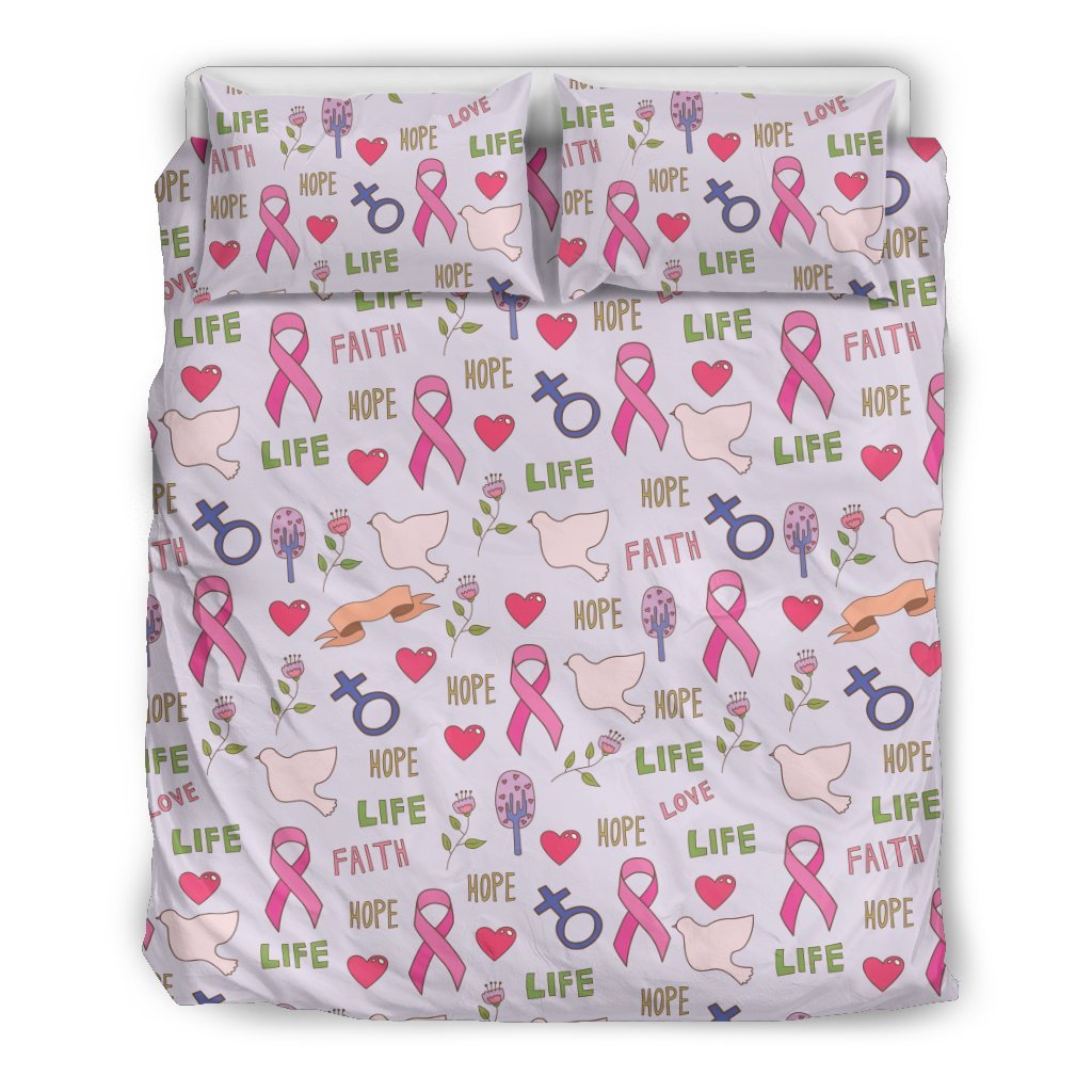 Pink Ribbon Breast Cancer Awareness Pattern Print Duvet Cover Bedding Set-grizzshop