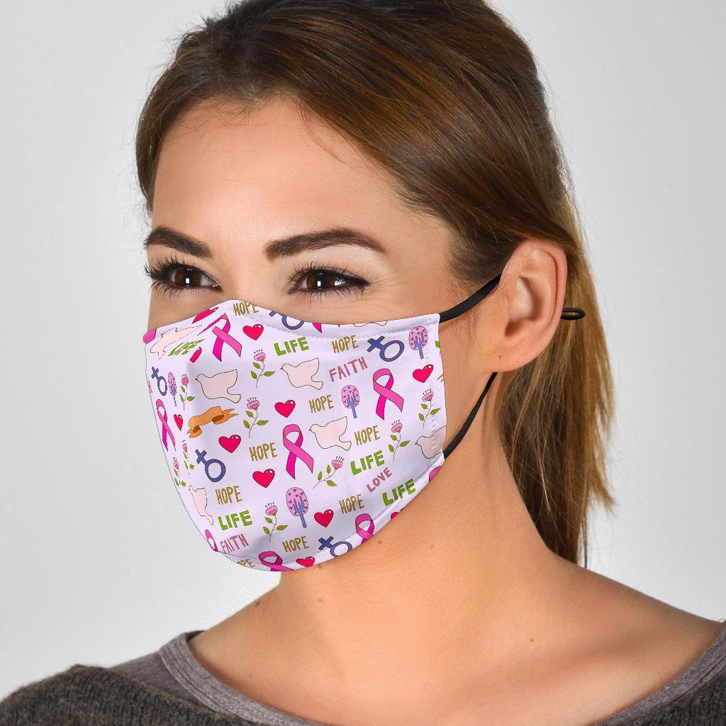 Pink Ribbon Breast Cancer Awareness Pattern Print Face Mask-grizzshop