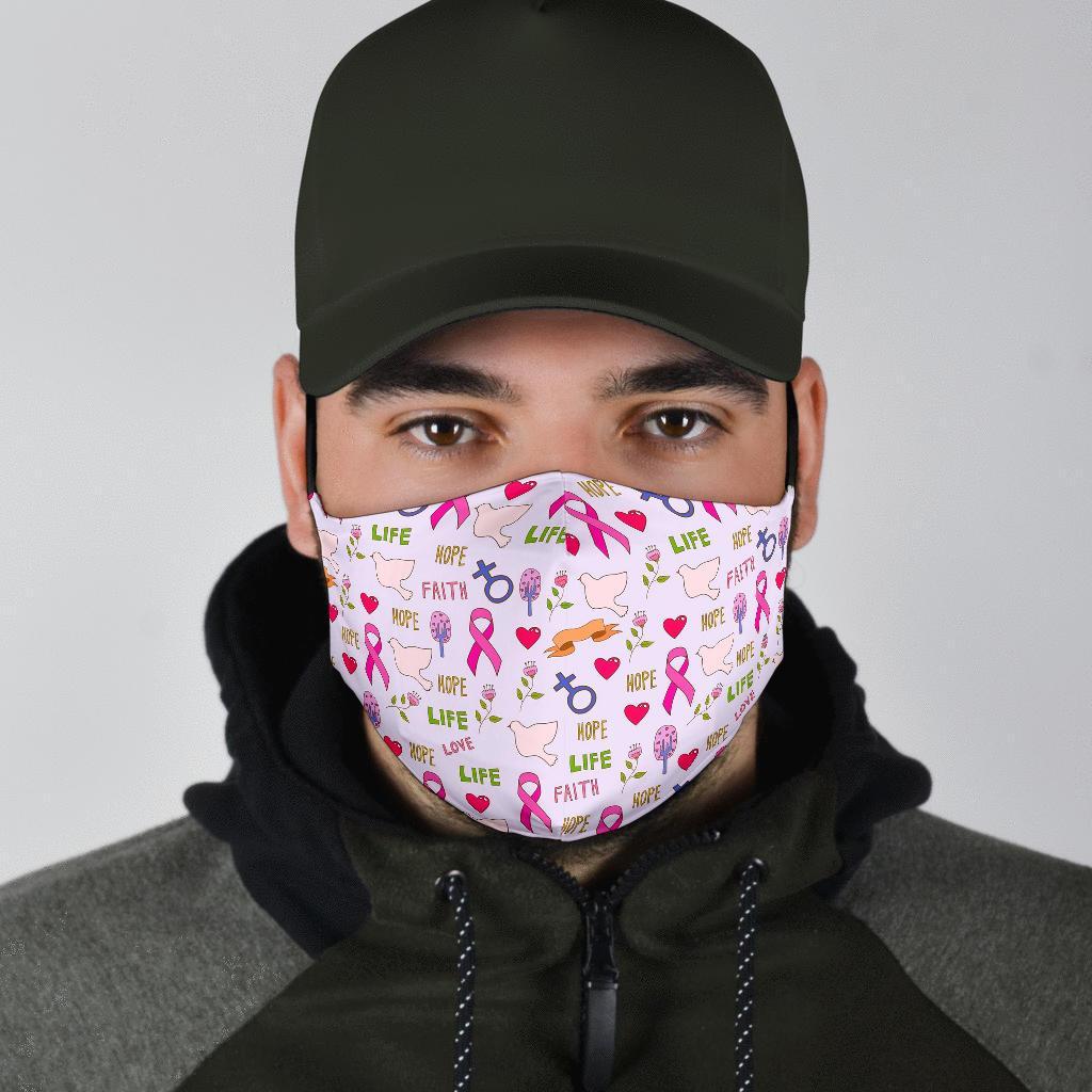 Pink Ribbon Breast Cancer Awareness Pattern Print Face Mask-grizzshop