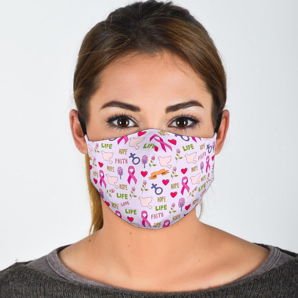 Pink Ribbon Breast Cancer Awareness Pattern Print Face Mask-grizzshop