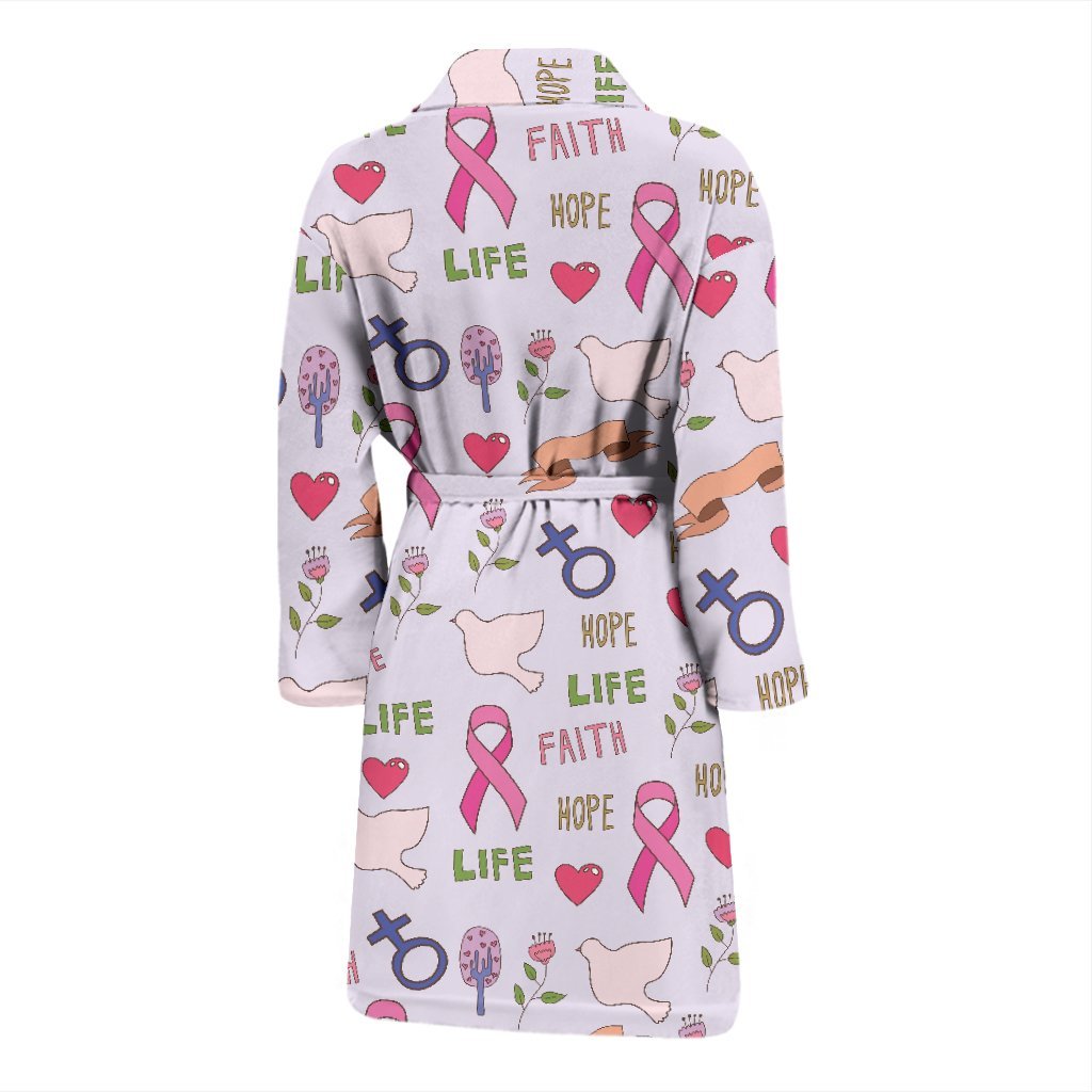 Pink Ribbon Breast Cancer Awareness Pattern Print Men Long Robe-grizzshop