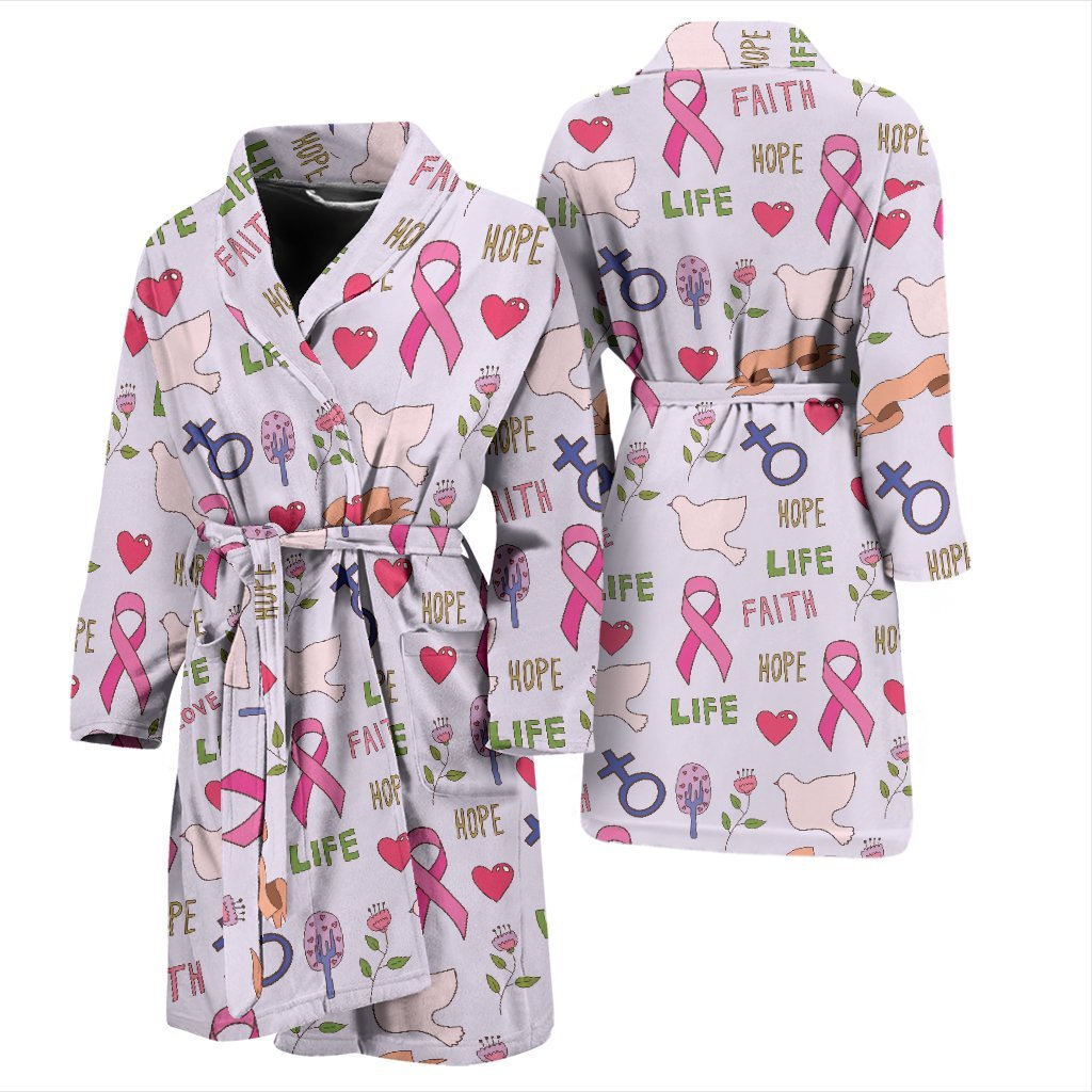 Pink Ribbon Breast Cancer Awareness Pattern Print Men Long Robe-grizzshop